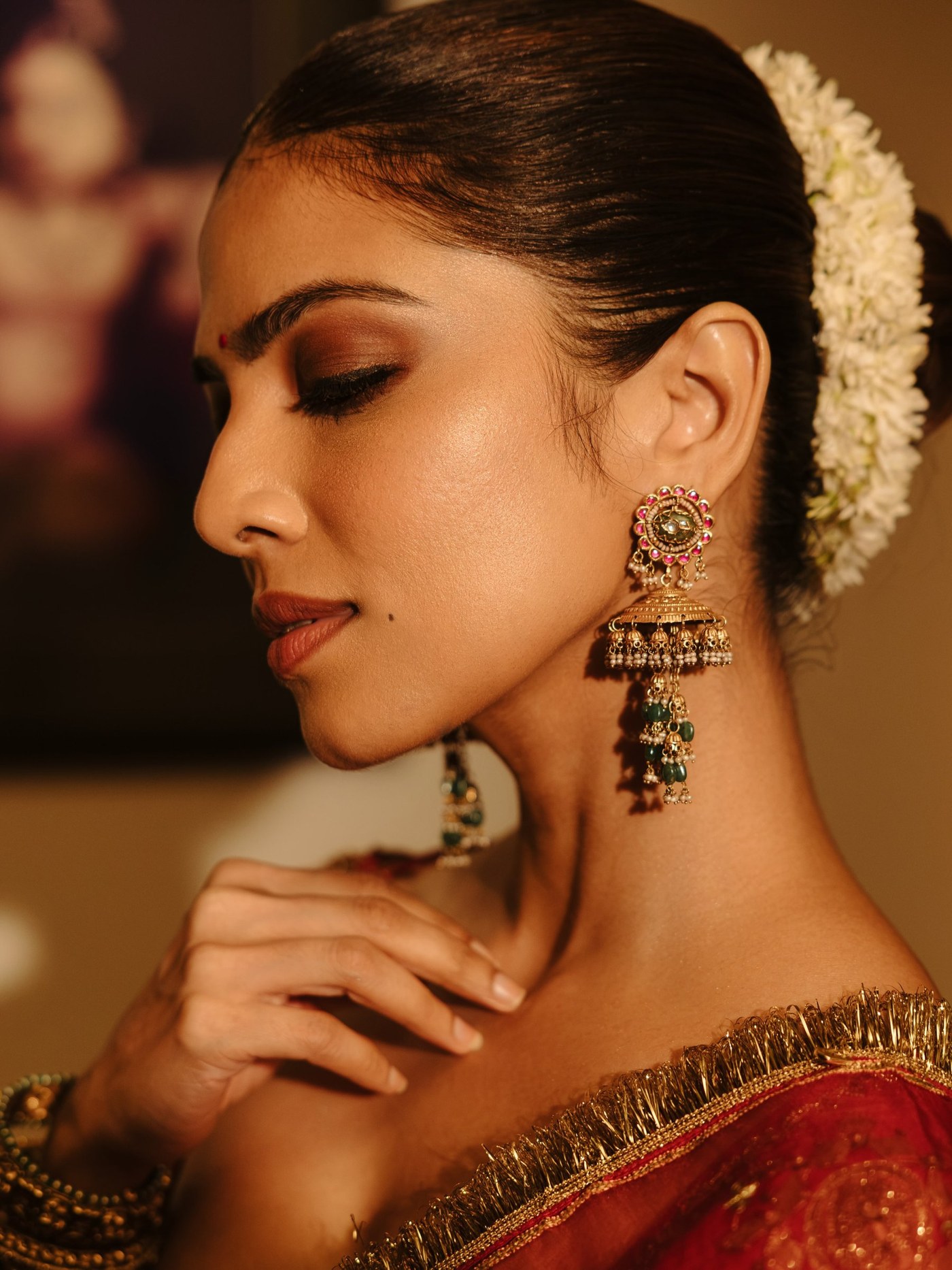 Red Lehenga Detail: Malavika's Festive Ensemble Analysis