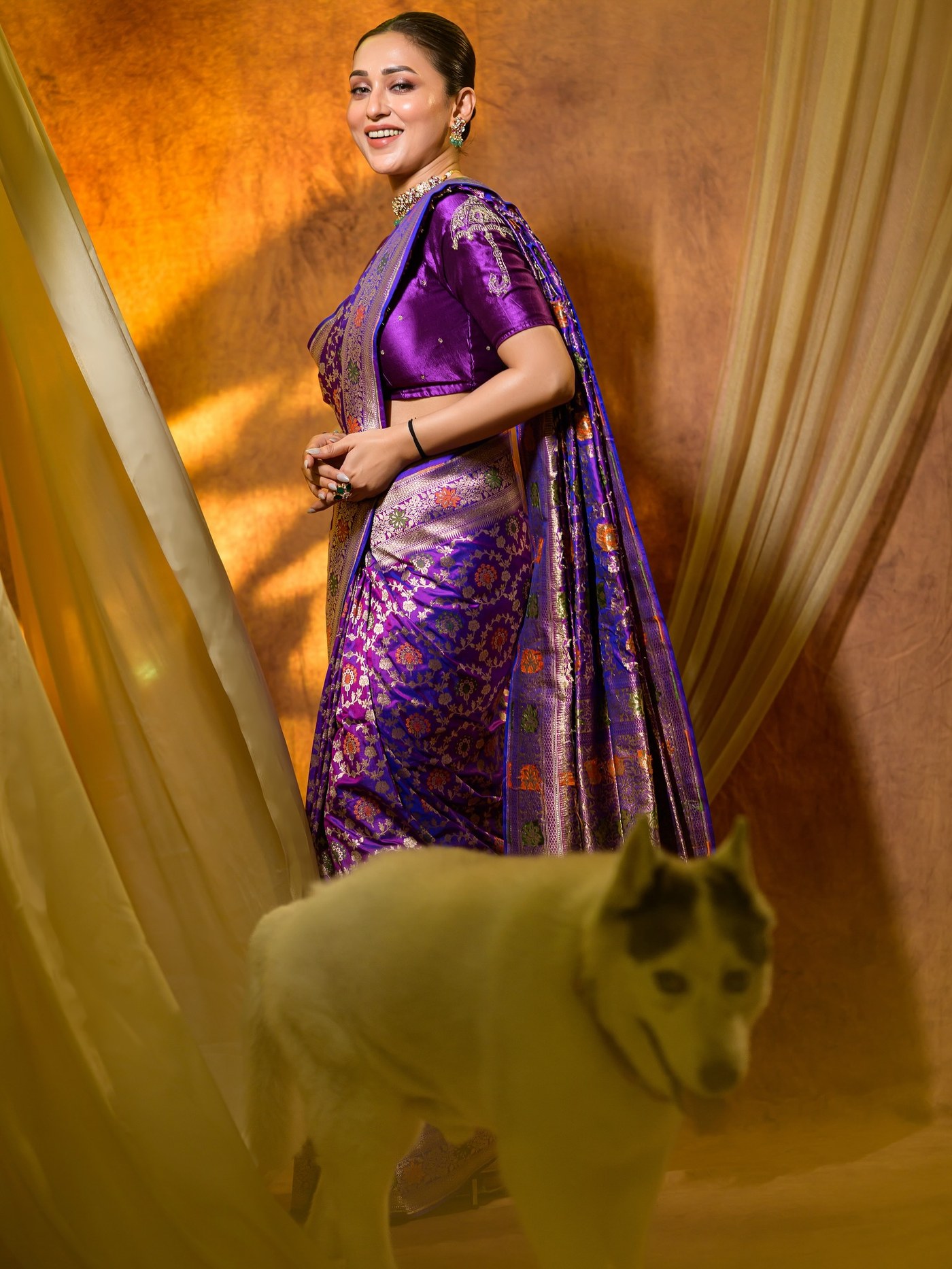 Mimi Chakraborty’s Regal Purple Saree is the Ultimate Festive Fashion Statement