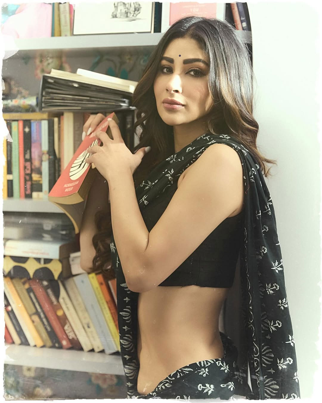 Mouni Roy in Sheer White and Gold Saree Drape