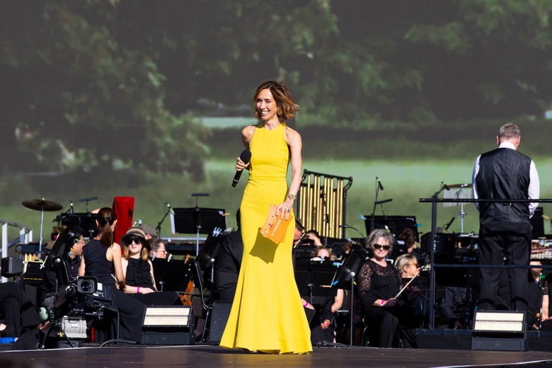 Myleene Klass makes a stylish entrance radiating confidence at a major London event.