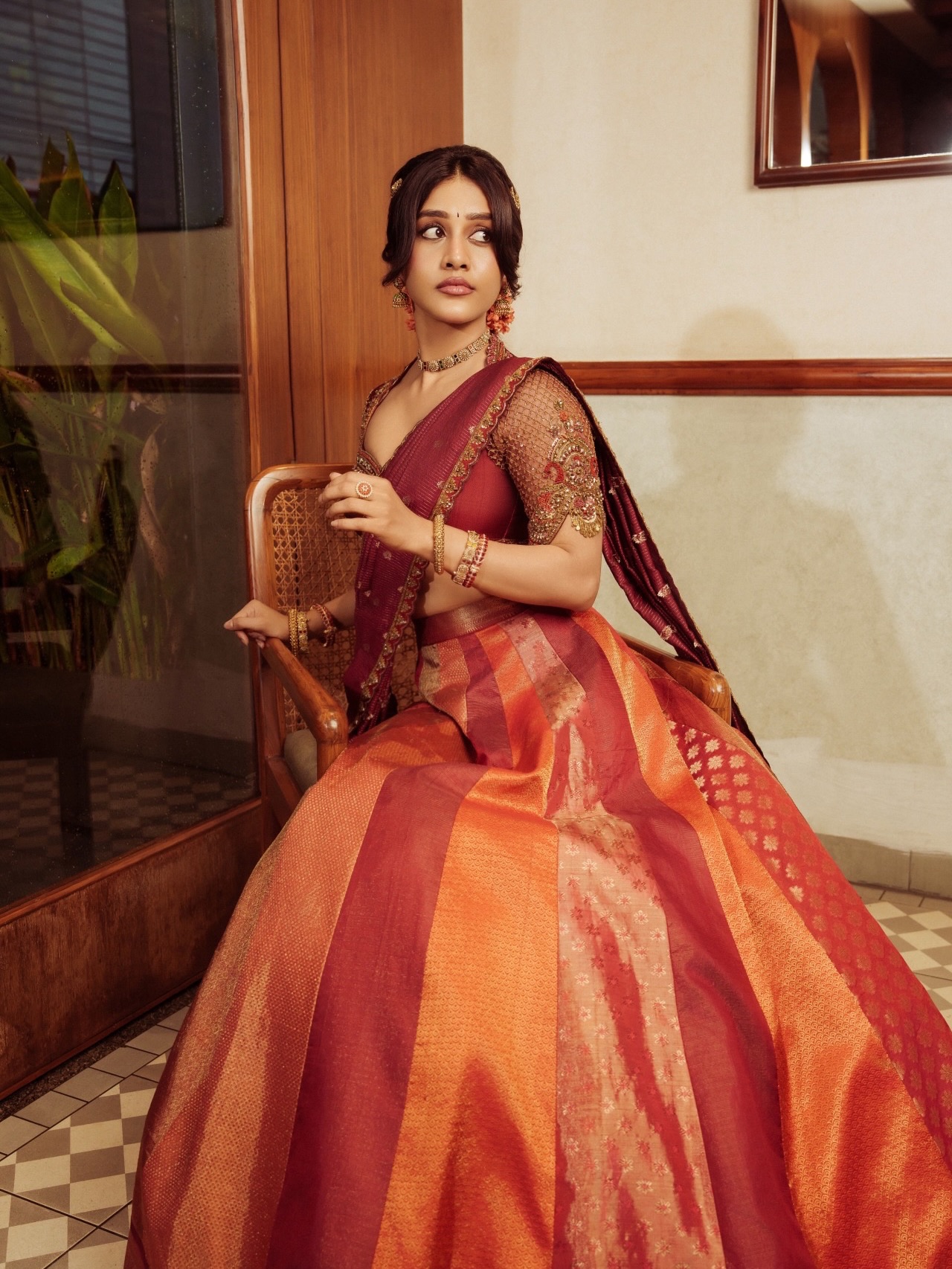 Nabha Natesh’s Regal Ethnic Glow: Mastering Festive Style with Maroon Elegance