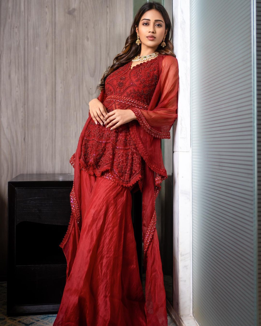 Nivetha Pethuraj in Stunning Red Ethnic Wear
