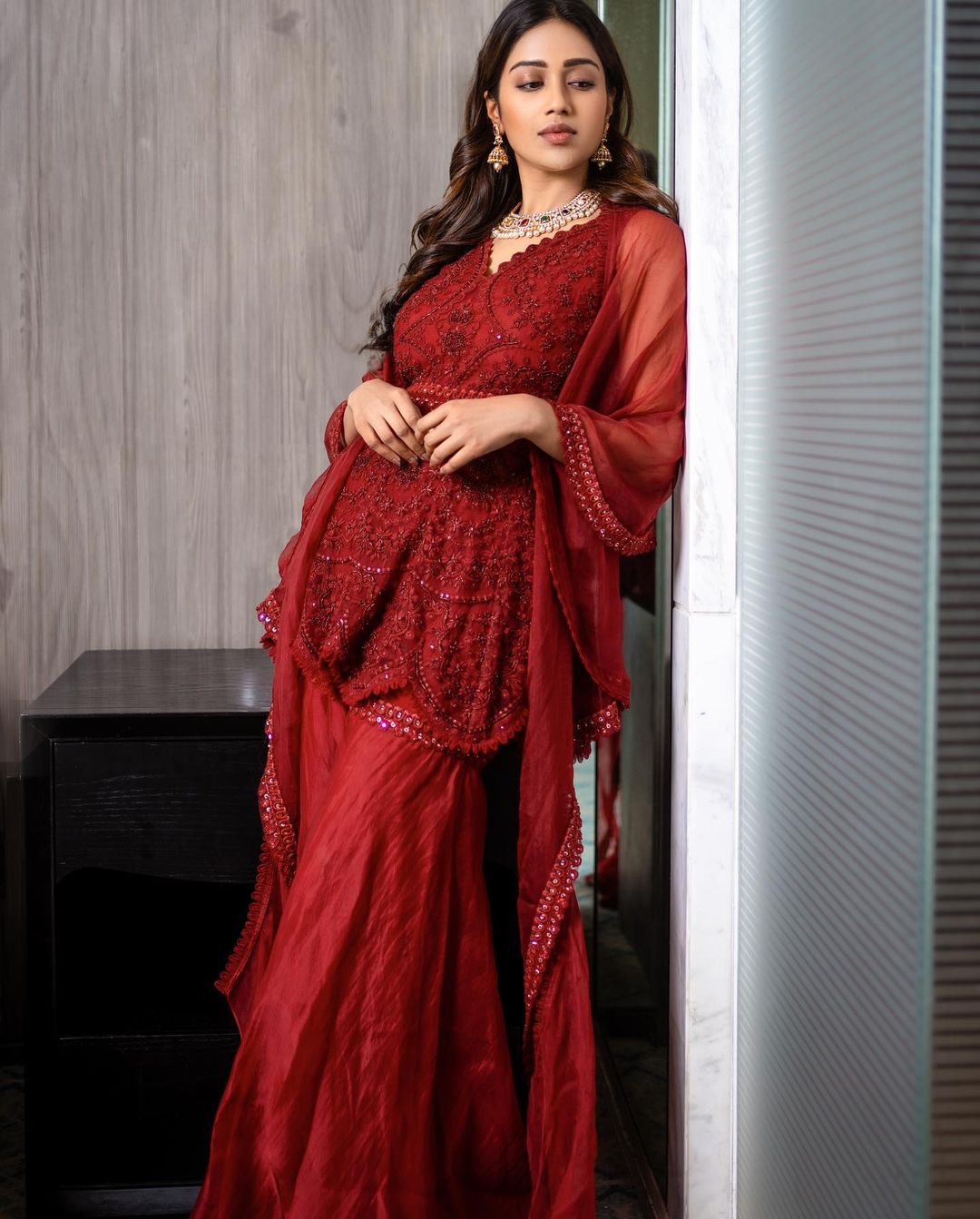 Nivetha Pethuraj in Stunning Red Ethnic Wear