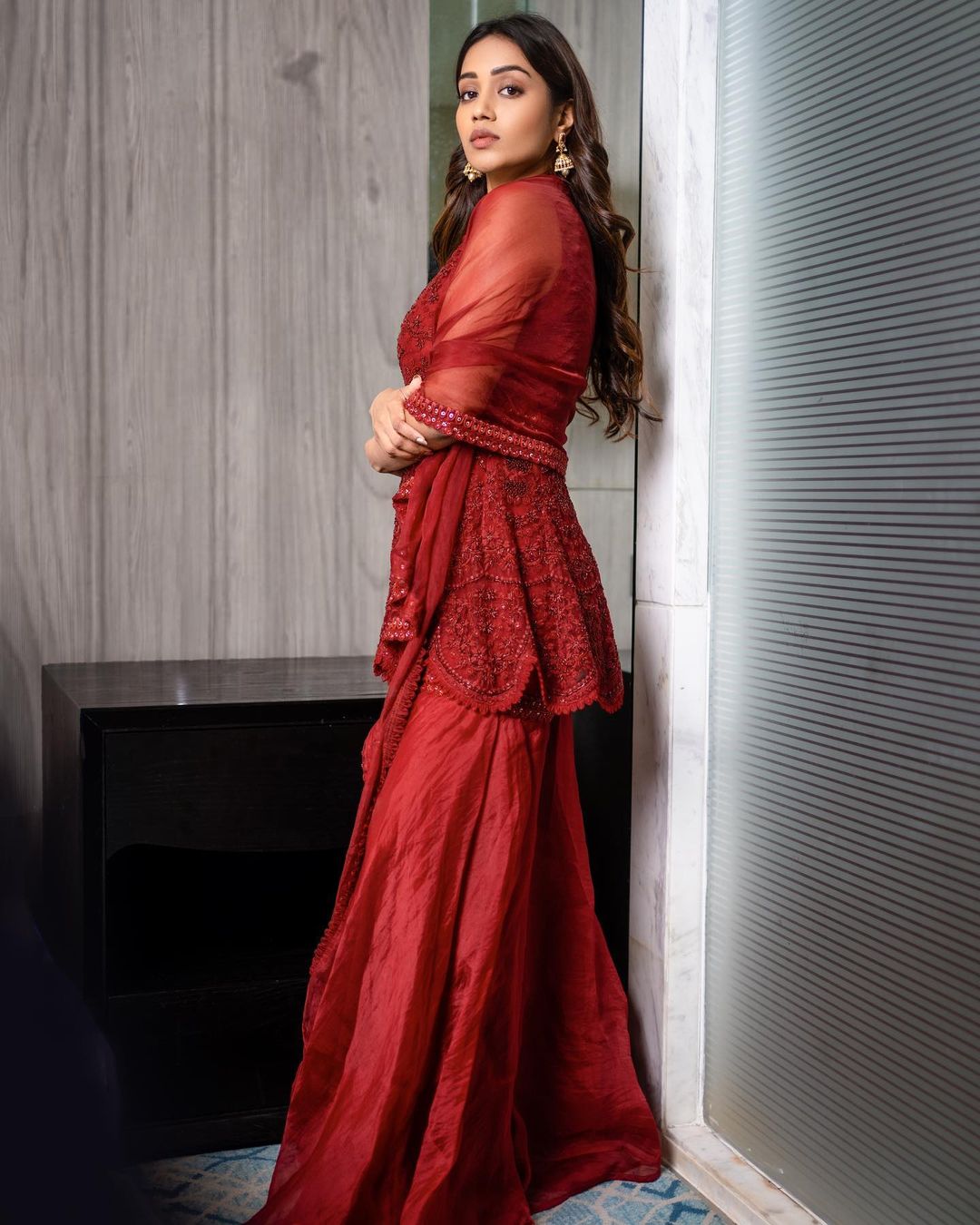 Nivetha Pethuraj in Stunning Red Ethnic Wear