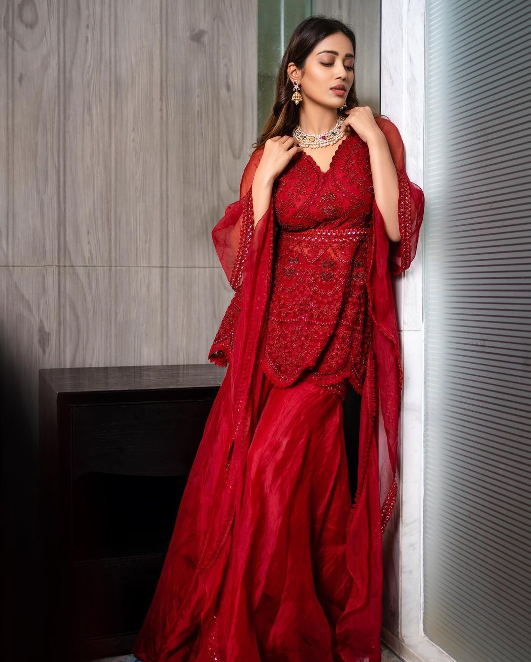 Nivetha Pethuraj in Stunning Red Ethnic Wear