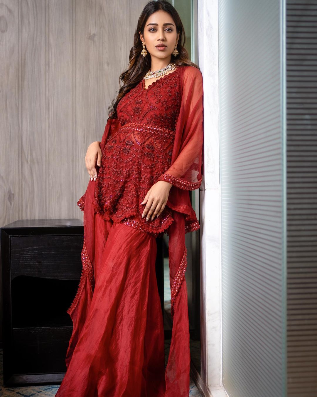 Nivetha Pethuraj in Stunning Red Ethnic Wear