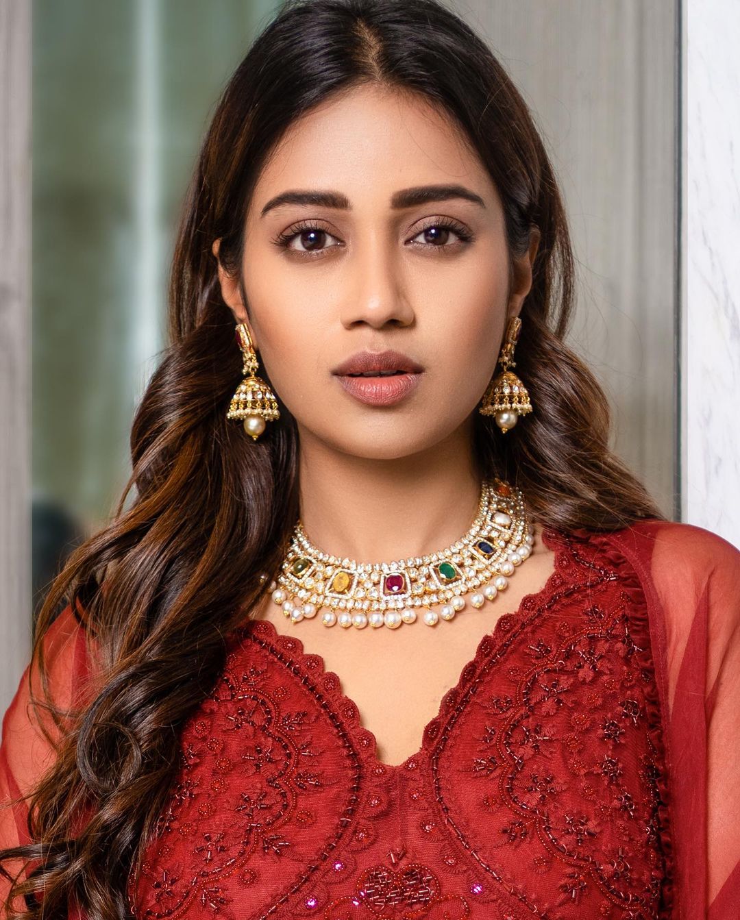 Nivetha Pethuraj in Stunning Red Ethnic Wear