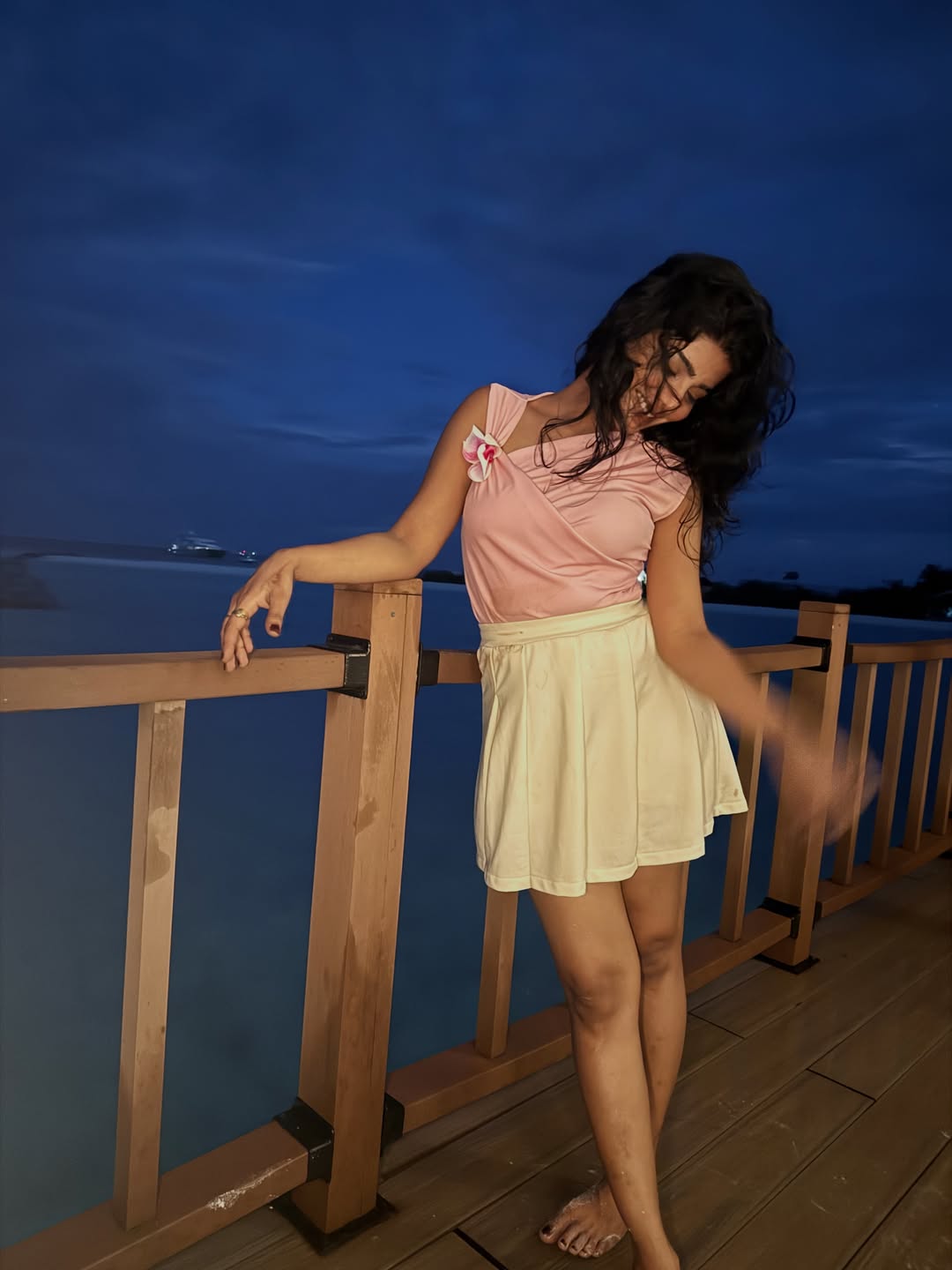 Pavithra Lakshmi's Coastal Charm: Red, Denim, and Deep Blue Vibes