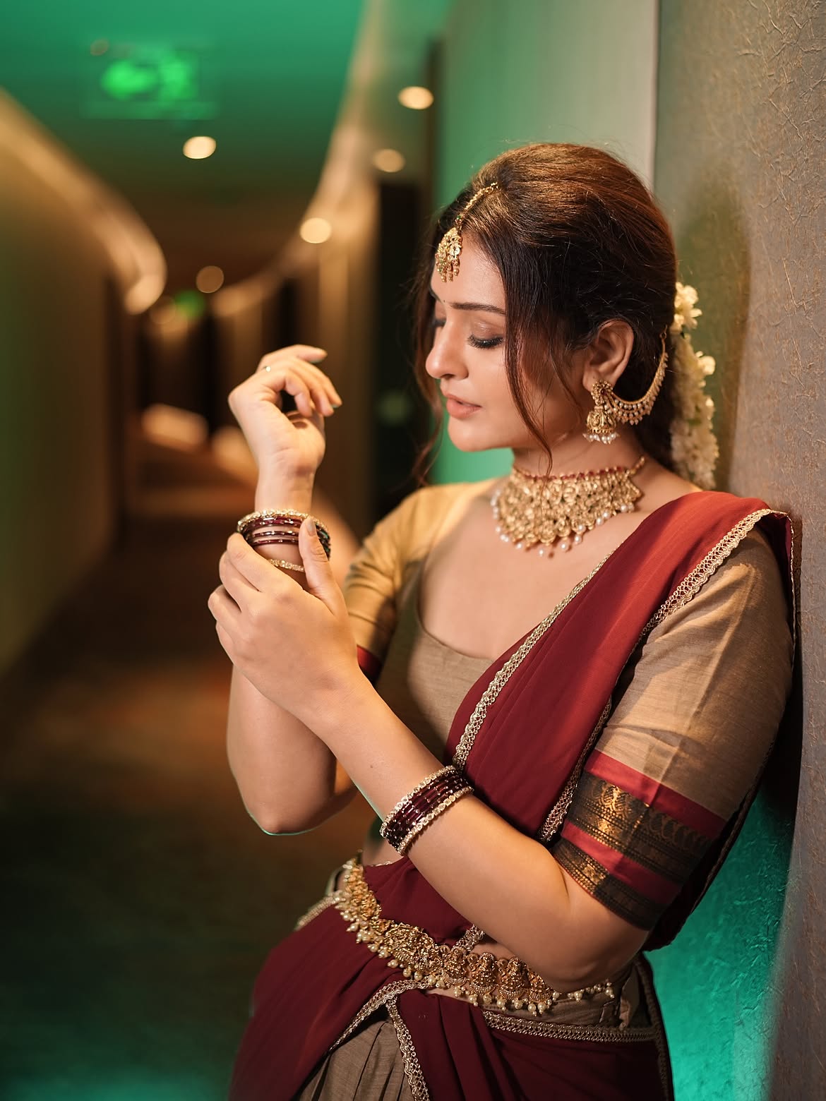 Red Embroidery and Gold Threadwork: Payal Rajput's Mirror Moment