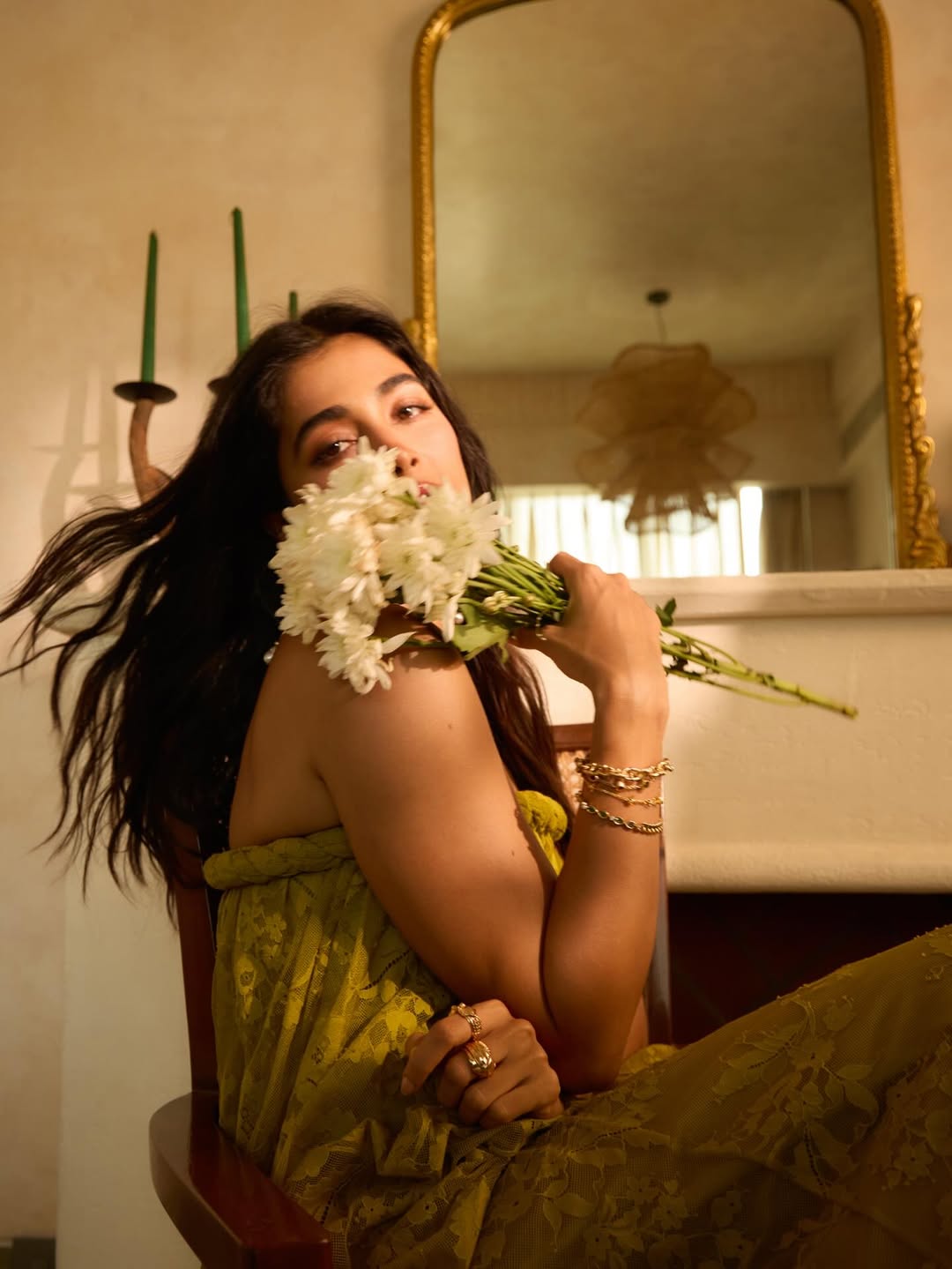 Pooja Hegde's Stunning Green & Gold Aesthetic