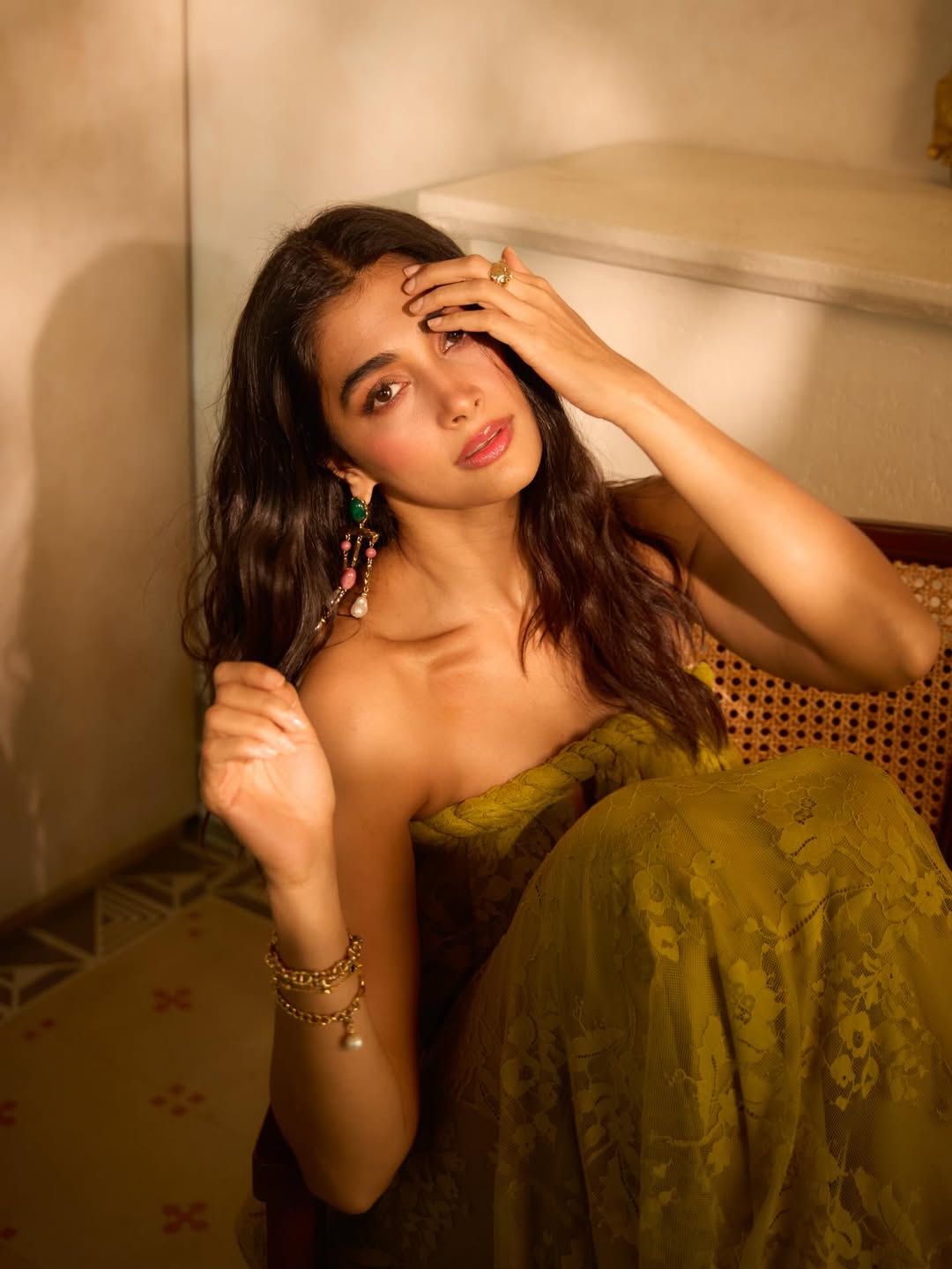 Pooja Hegde's Stunning Green & Gold Aesthetic