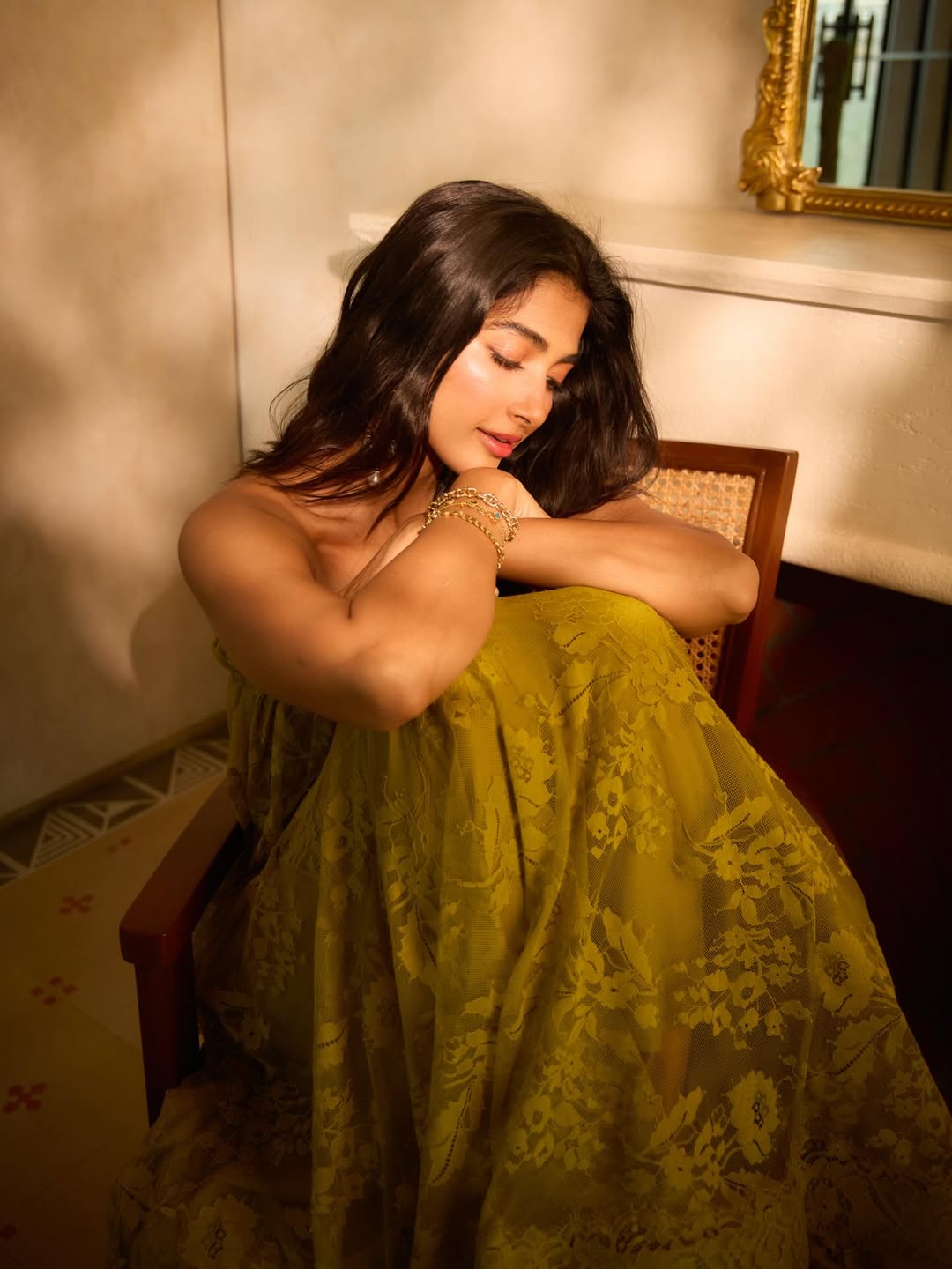 Pooja Hegde's Stunning Green & Gold Aesthetic