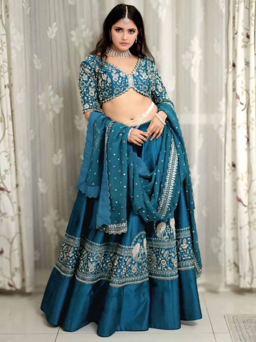 Peacock Blue Lehengas: Pragya Nayan's Festive Fabric Focus