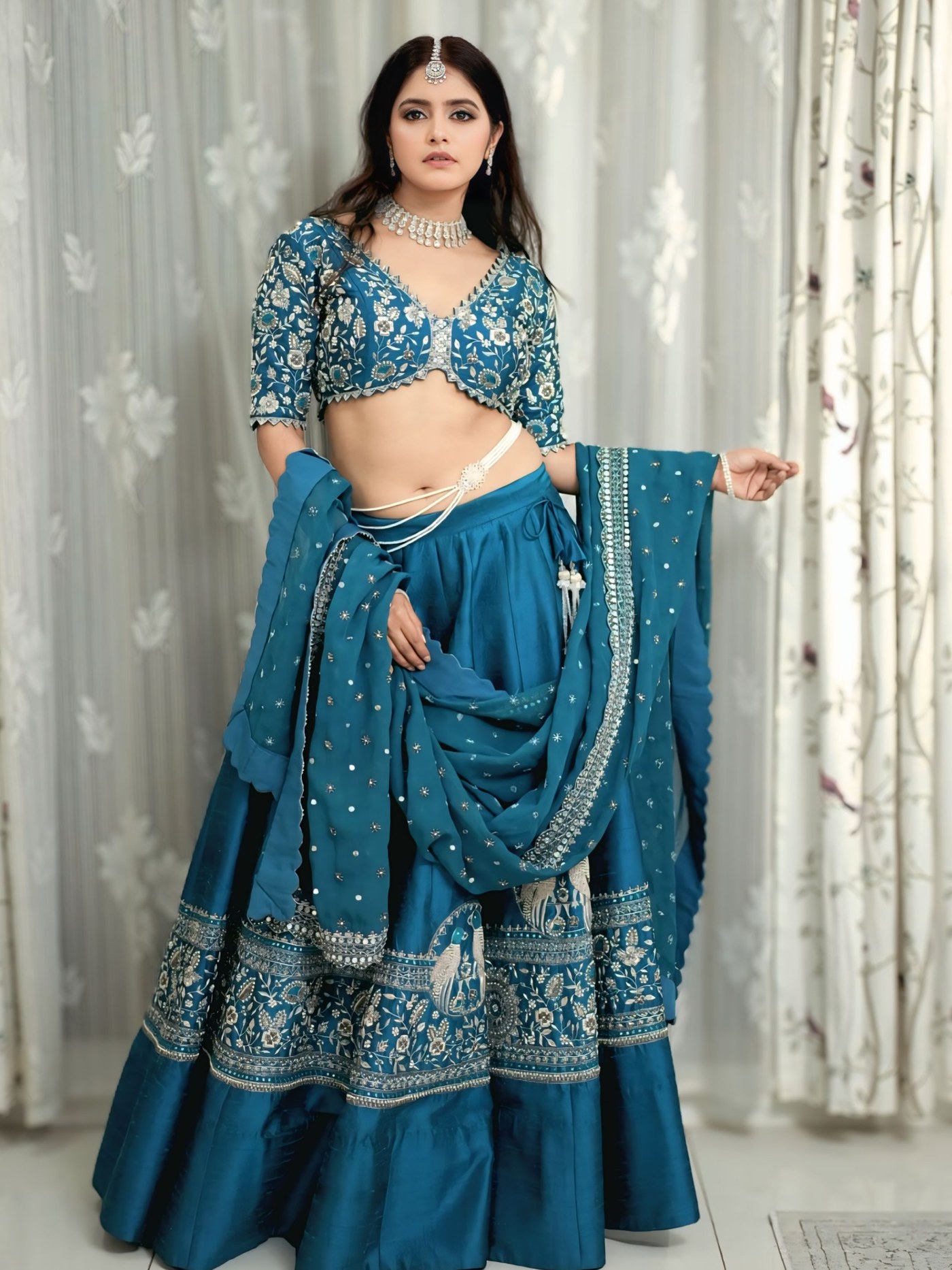 Peacock Blue Lehengas: Pragya Nayan's Festive Fabric Focus