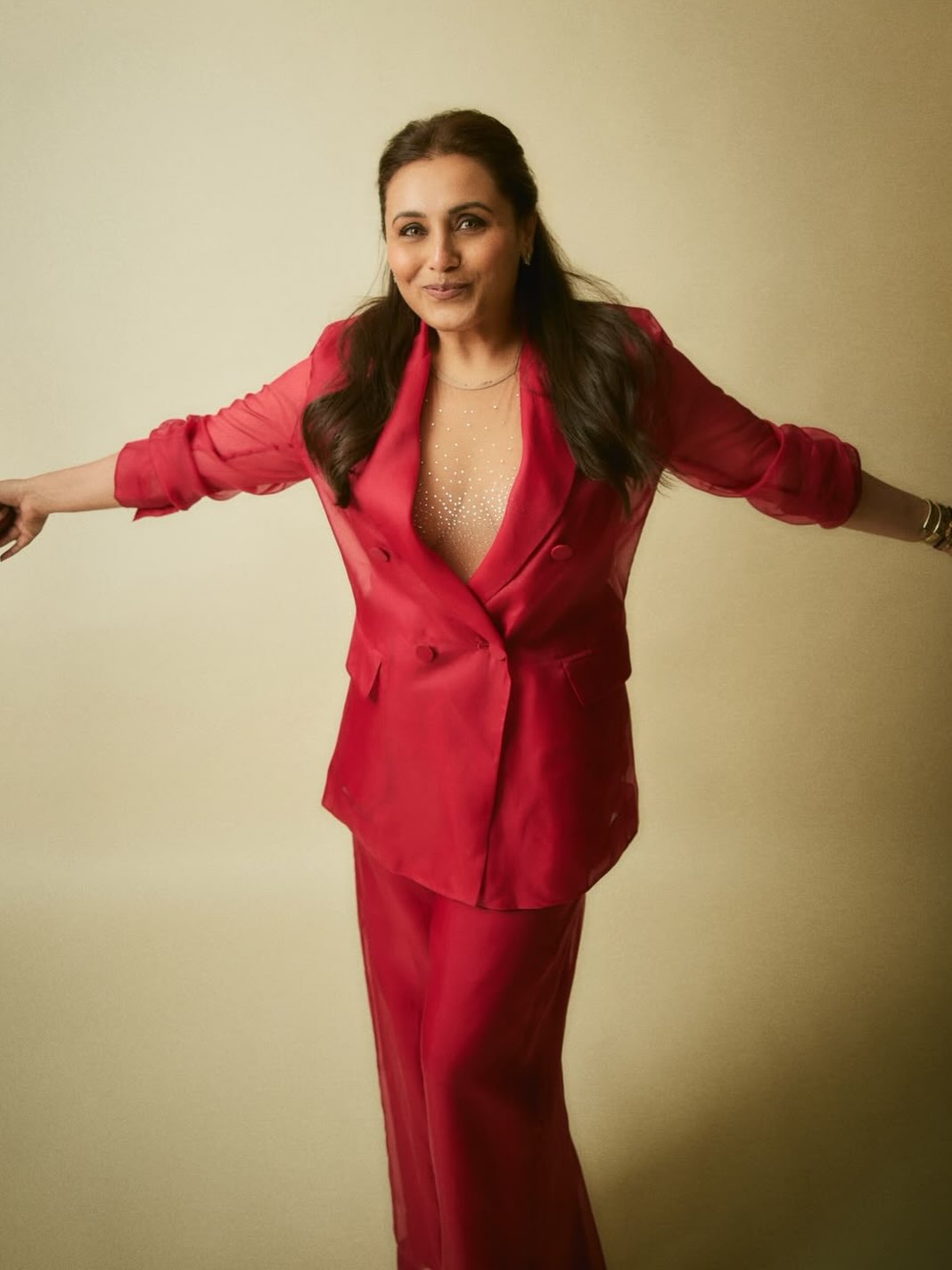 Rani Mukerji exudes polished confidence in a structured, head-to-toe monochrome red suit. - Photos & Updates