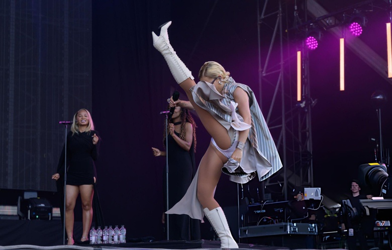 Rita Ora delivers an electrifying performance during her appearance at the Isle of Wight Festival in Newport.