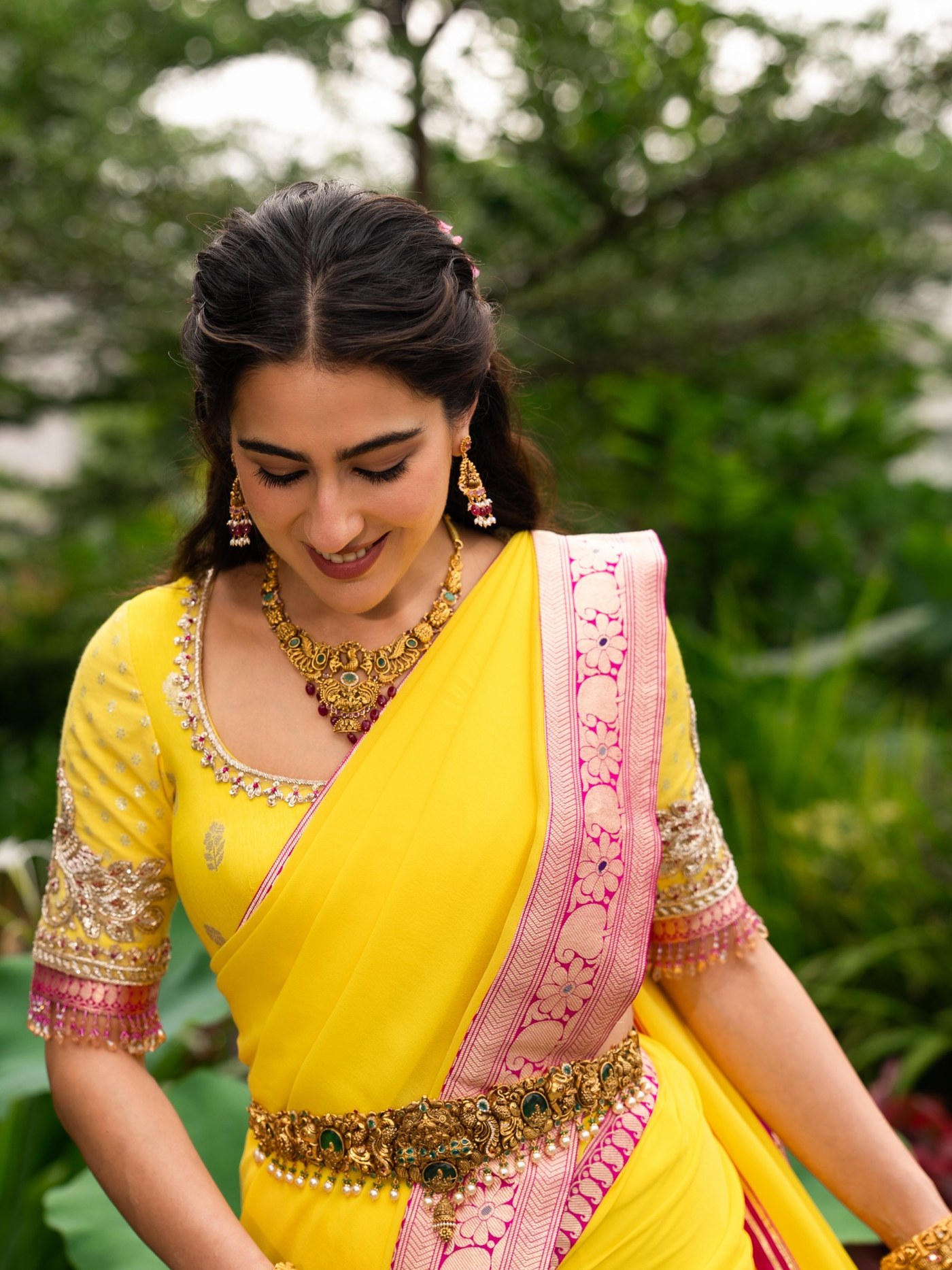 Yellow and Pink Sari: Sara Ali Khan’s Festive Textile Play