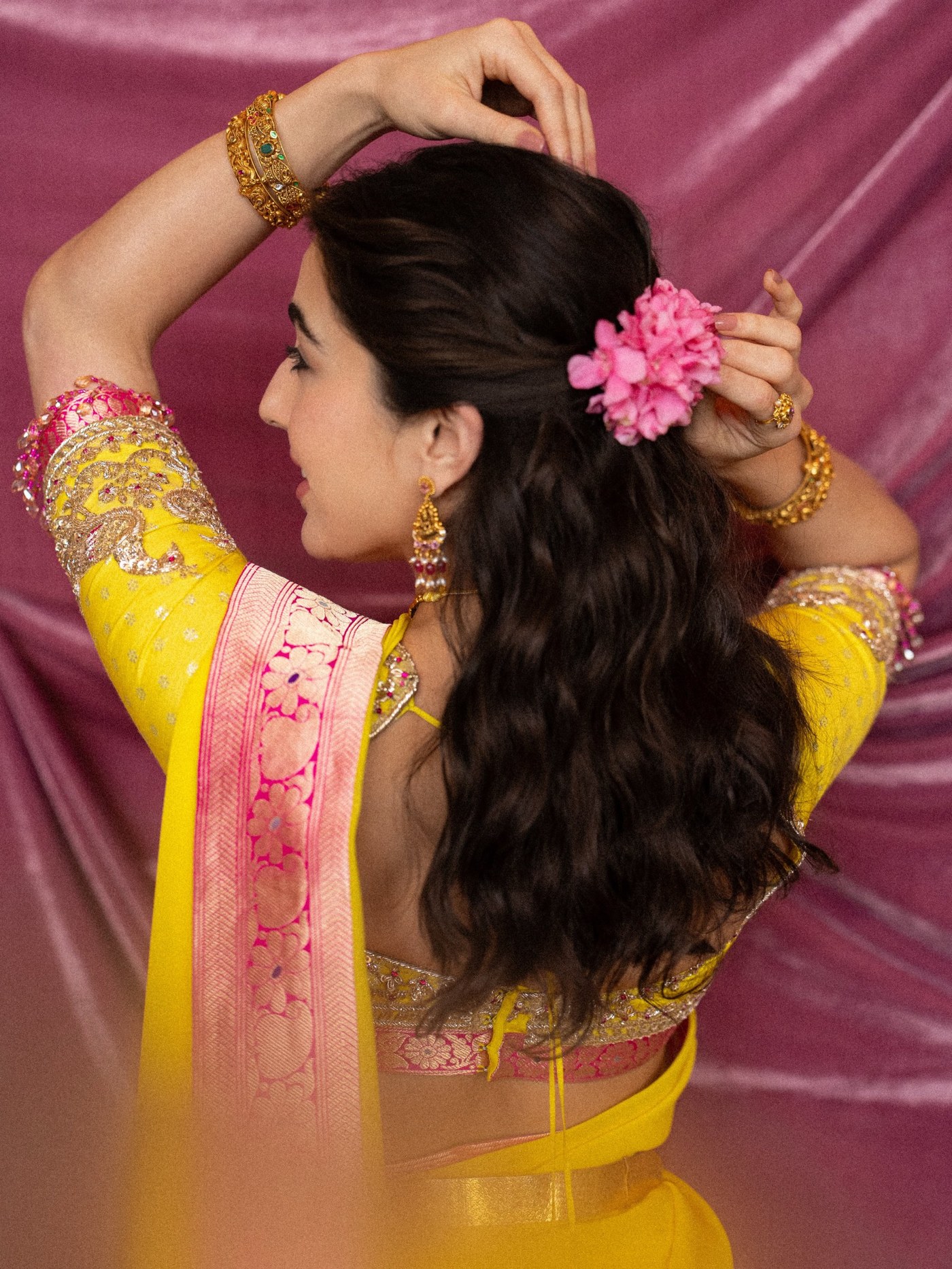 Yellow and Pink Sari: Sara Ali Khan’s Festive Textile Play