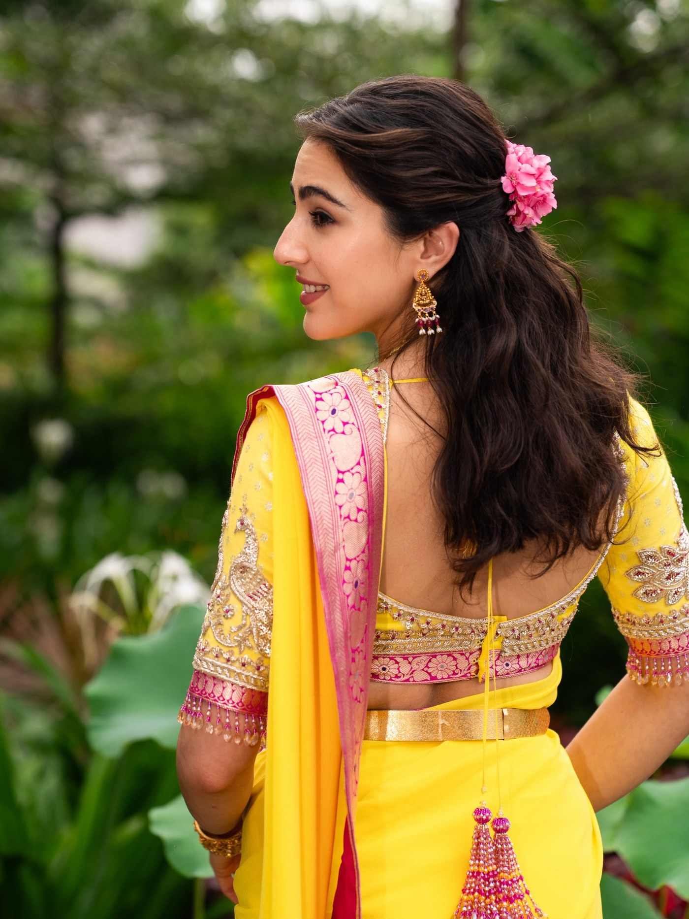 Yellow and Pink Sari: Sara Ali Khan’s Festive Textile Play