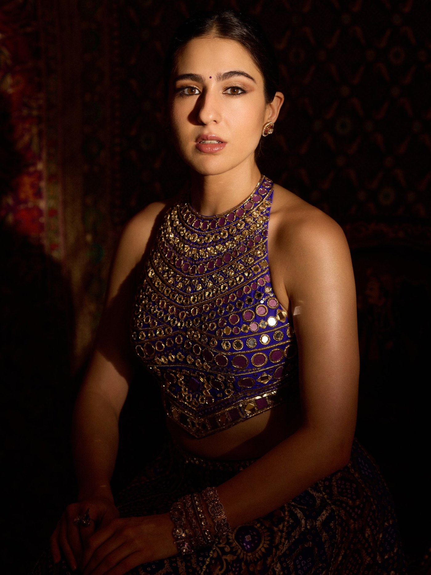 Sara Ali Khan's Blue and Gold Lehenga: A Study in Festive Structure