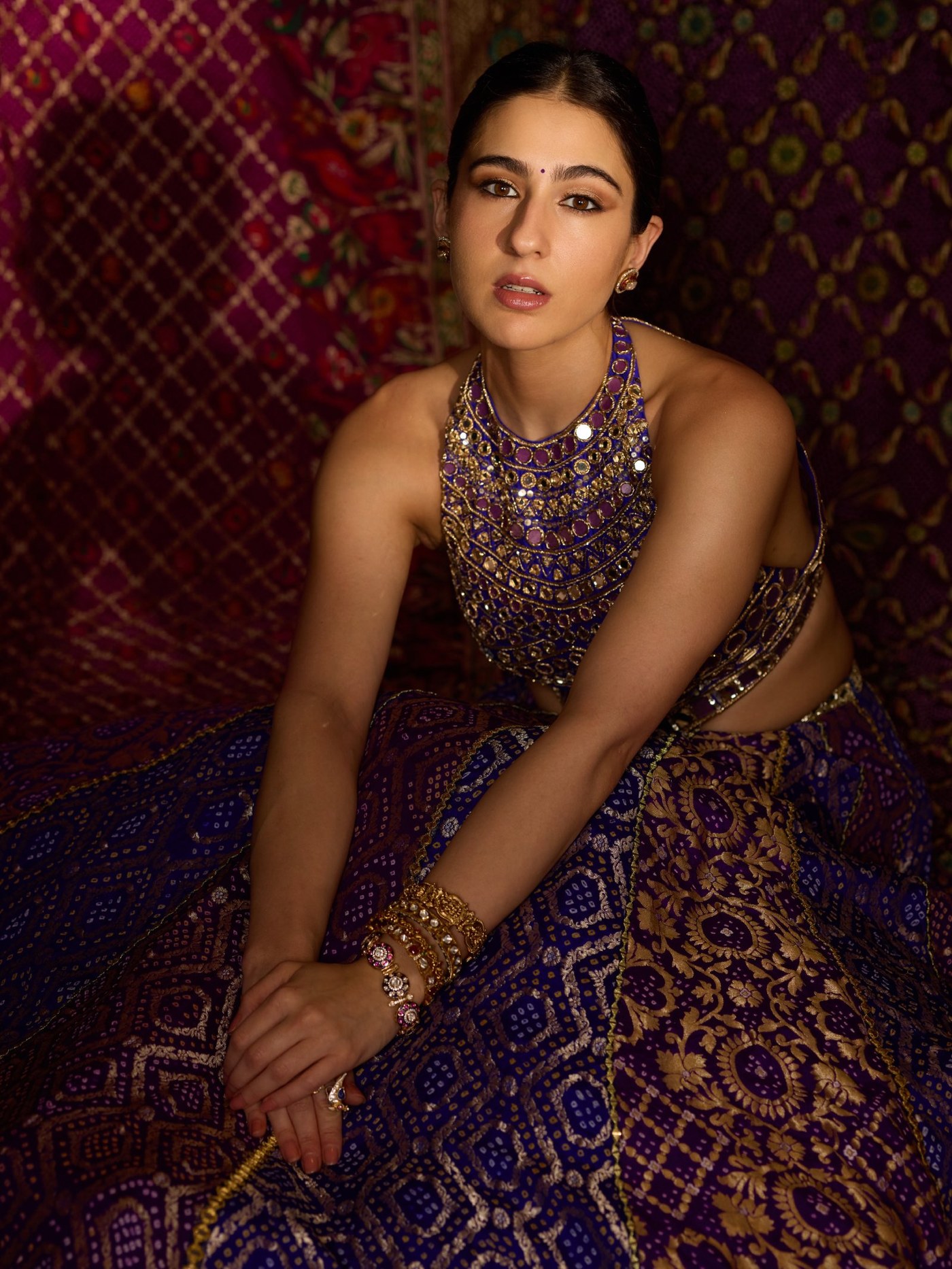 Sara Ali Khan's Blue and Gold Lehenga: A Study in Festive Structure
