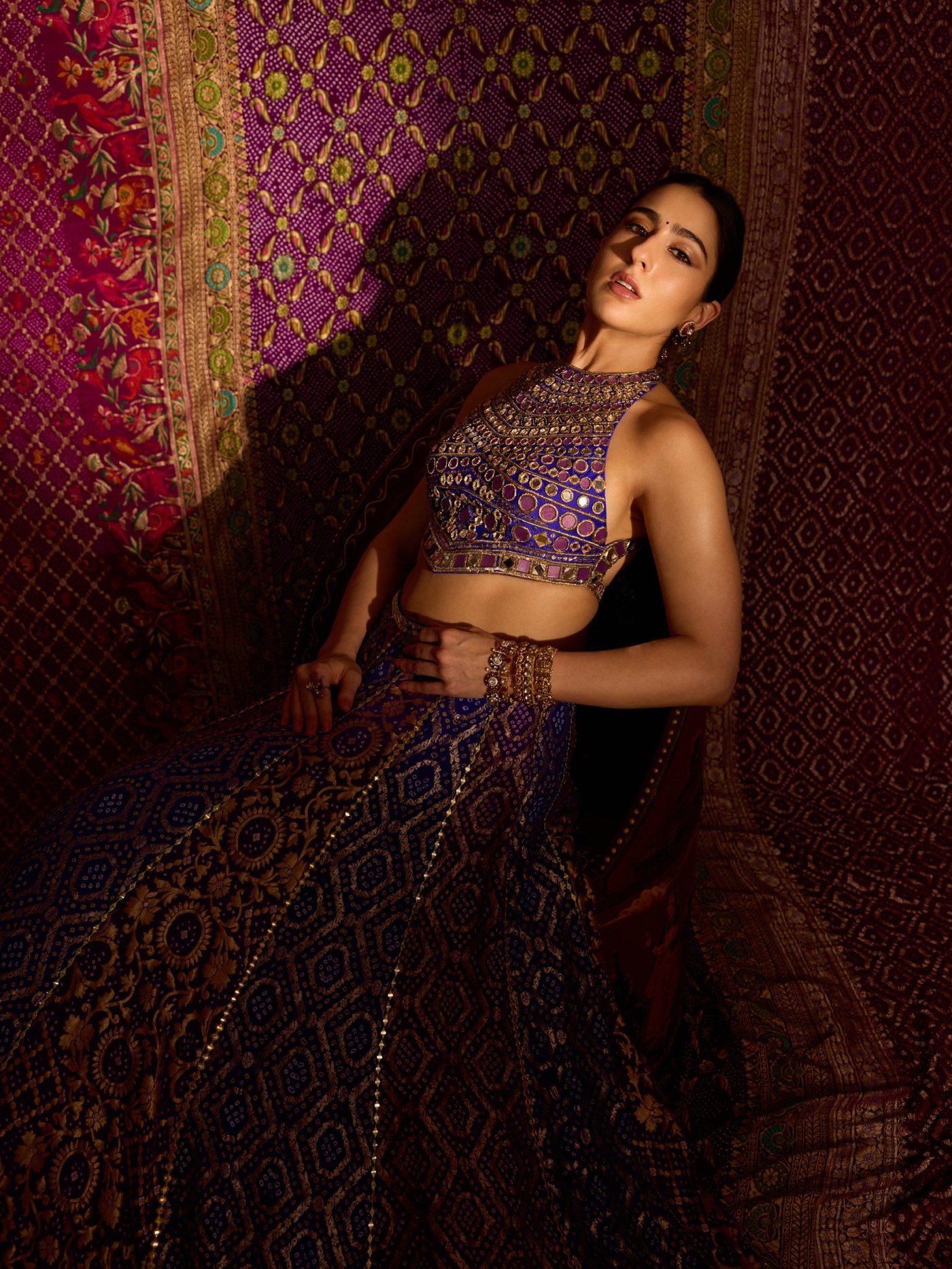 Sara Ali Khan's Blue and Gold Lehenga: A Study in Festive Structure