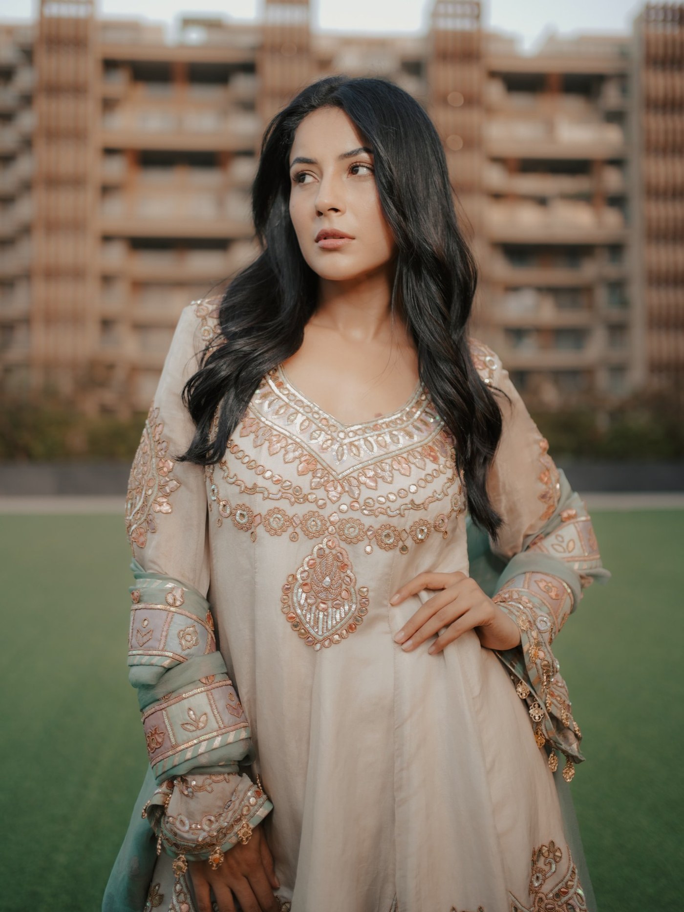 Shehnaaz Gill Redefines Regal Ethnic Glamour in Embroidered Anarkali
