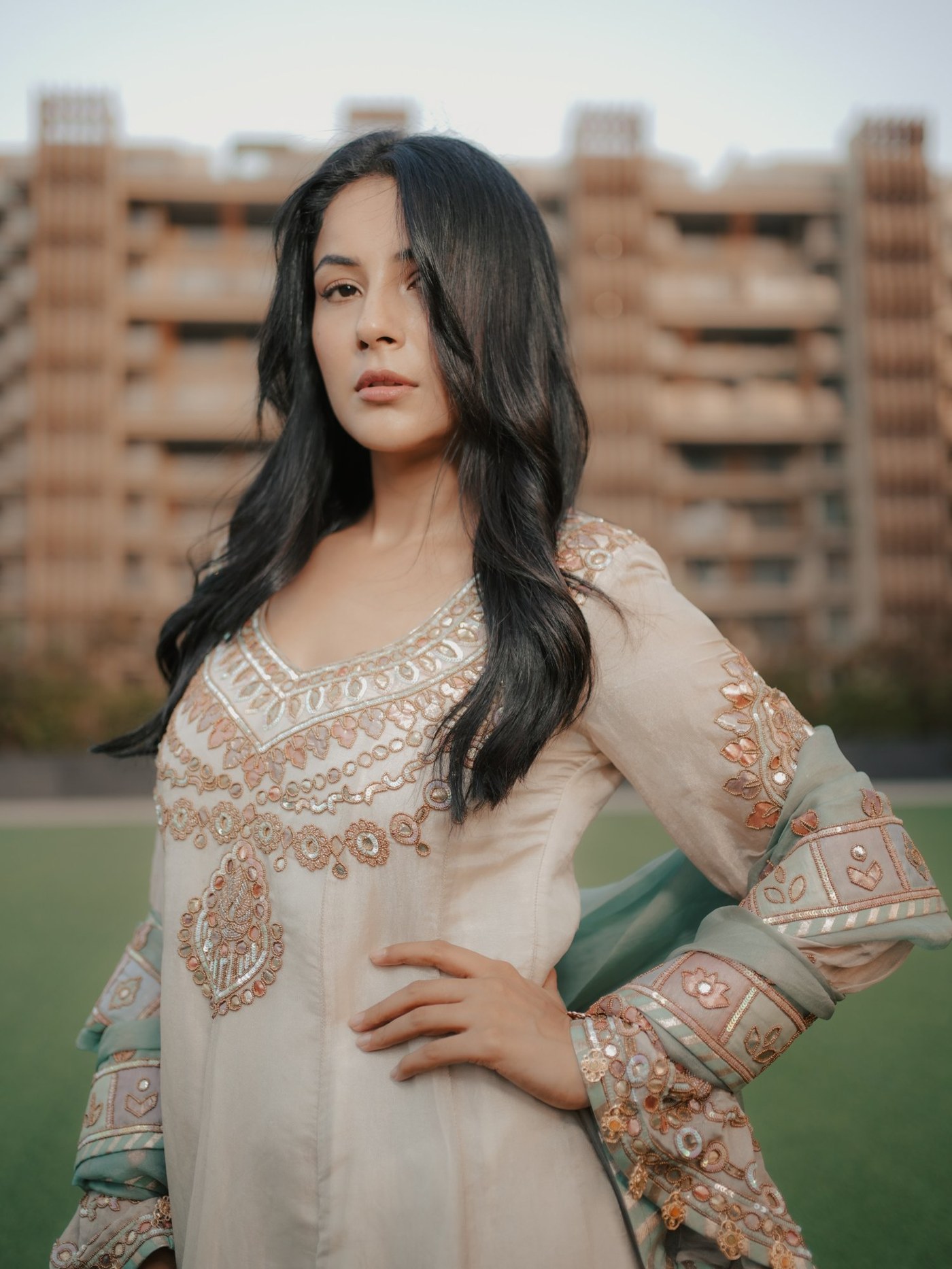 Shehnaaz Gill Redefines Regal Ethnic Glamour in Embroidered Anarkali