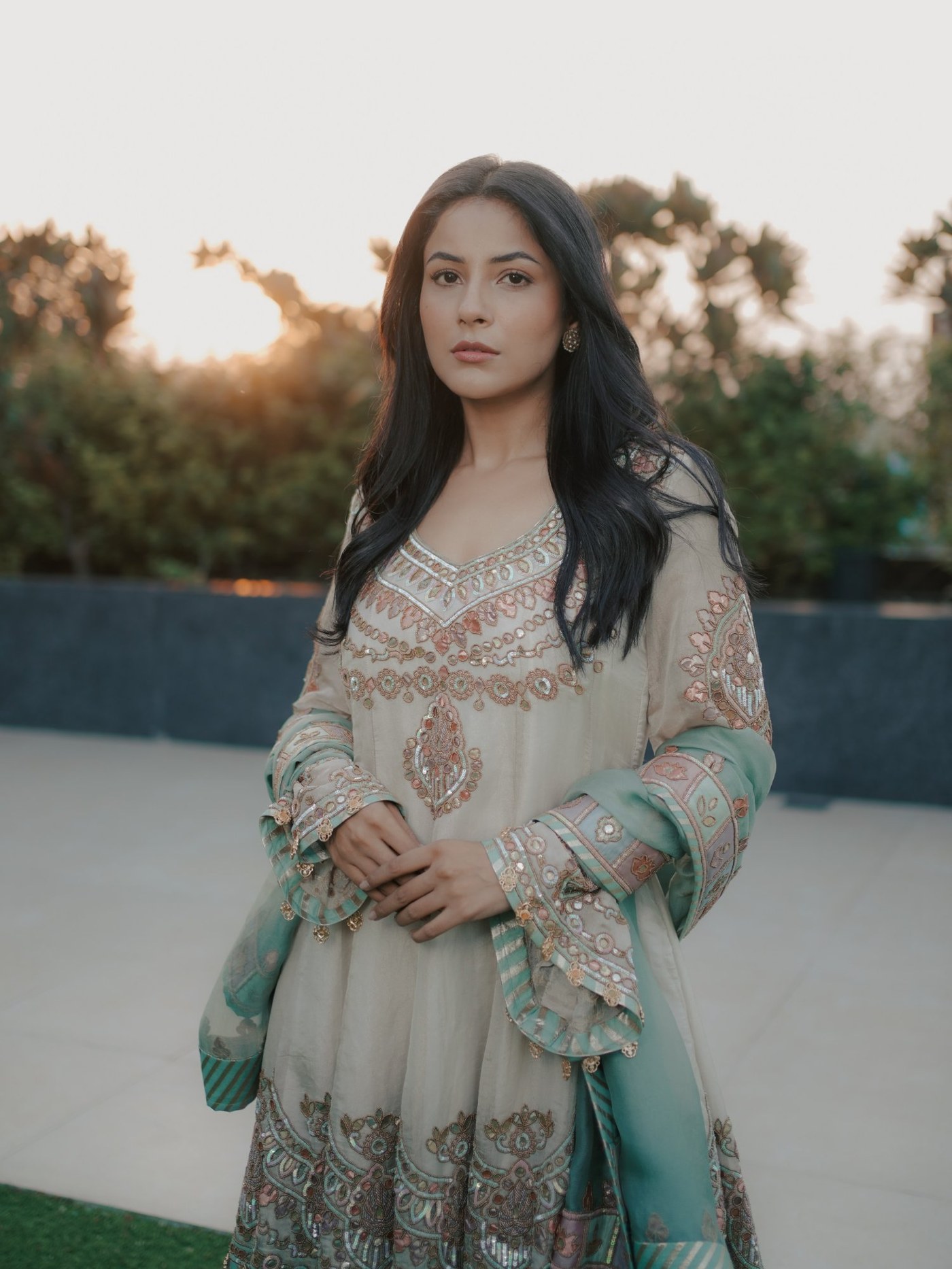 Shehnaaz Gill Redefines Regal Ethnic Glamour in Embroidered Anarkali