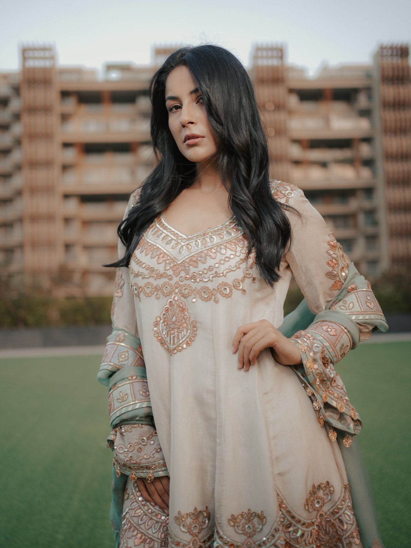 Shehnaaz Gill Redefines Regal Ethnic Glamour in Embroidered Anarkali