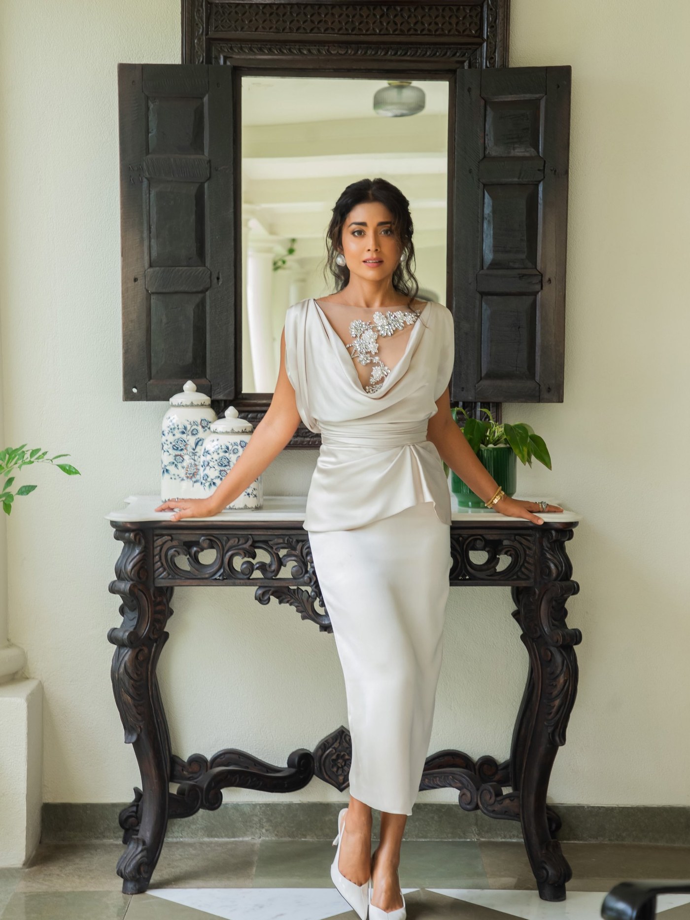 Shriya Saran is seen on the red carpet, embodying a modern take on classic, luxurious style.