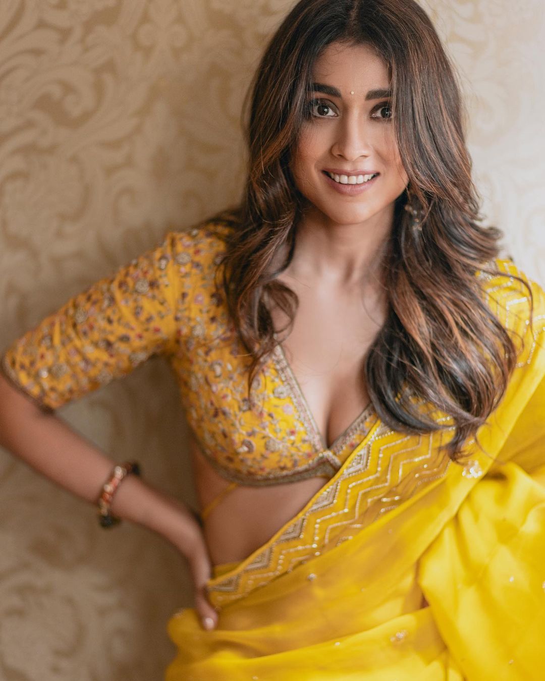 Shriya Saran Stunning Yellow Saree Photos Fashion