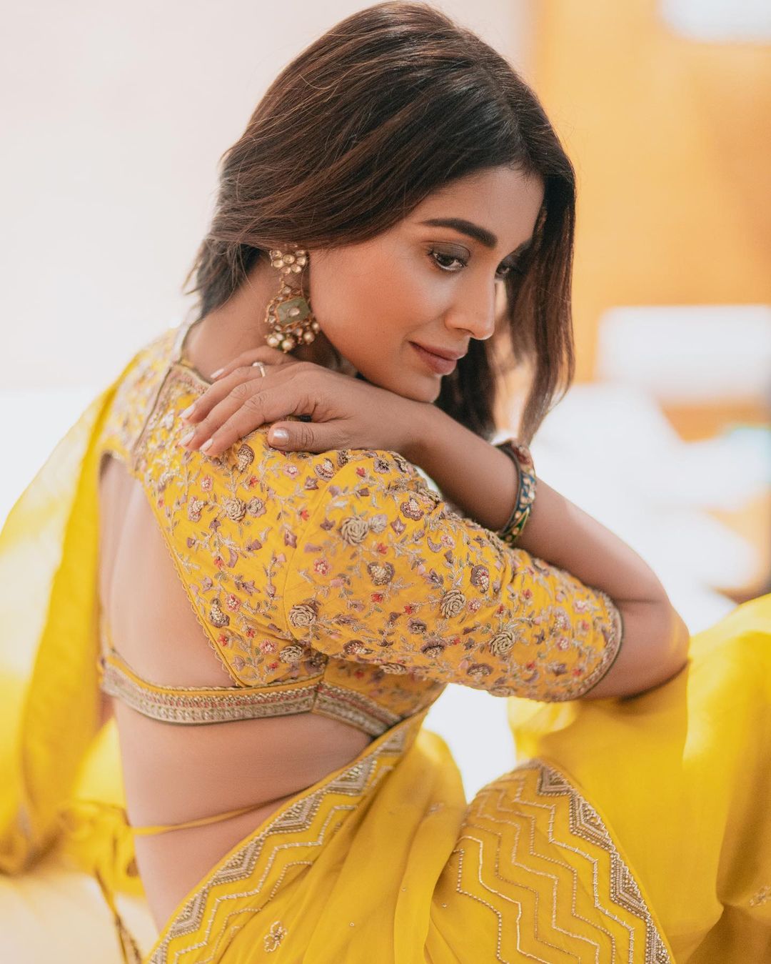 Shriya Saran Stunning Yellow Saree Photos Fashion