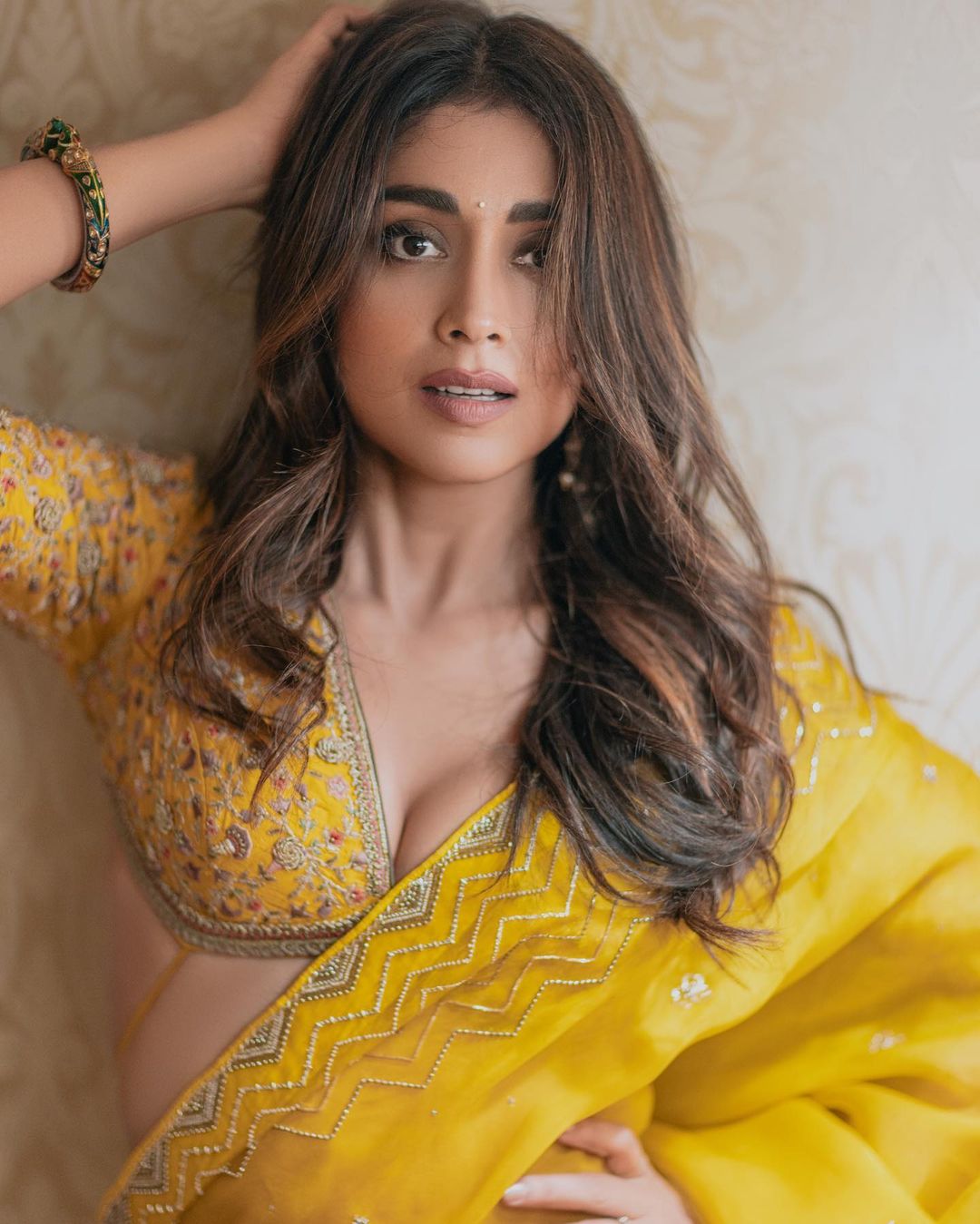Shriya Saran Stunning Yellow Saree Photos Fashion