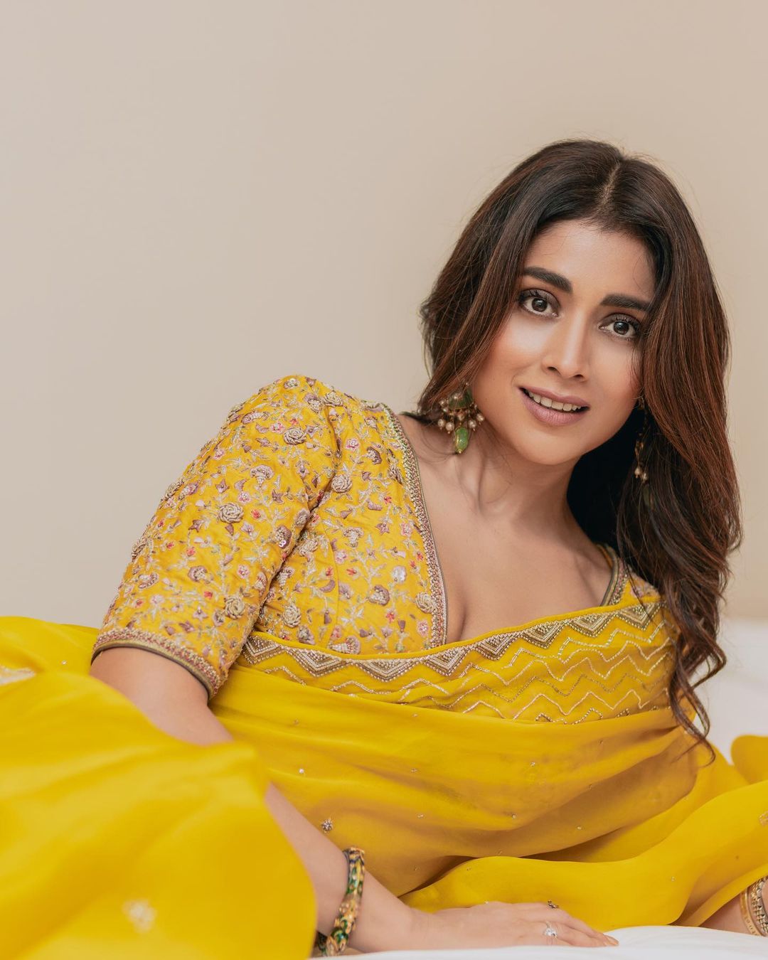 Shriya Saran Stunning Yellow Saree Photos Fashion
