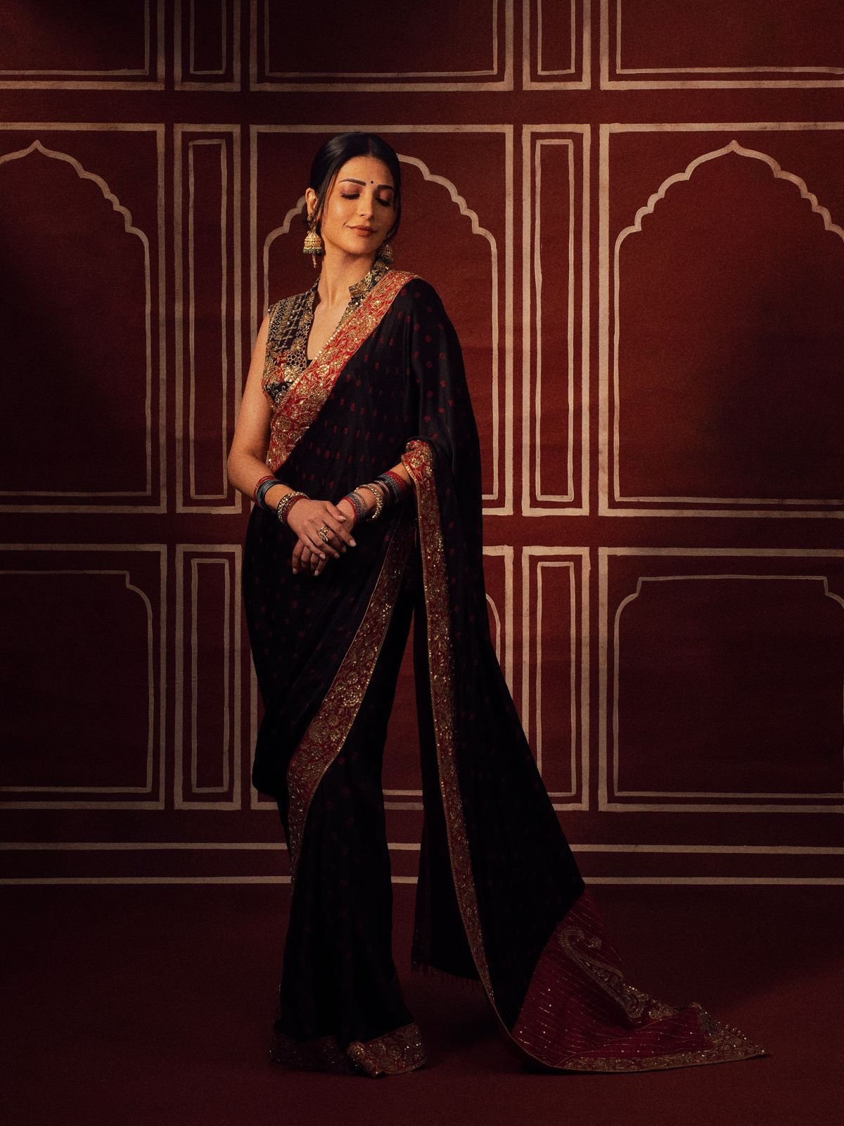 Black and Crimson: Shruti Haasan's Detailed Ethnic Styling