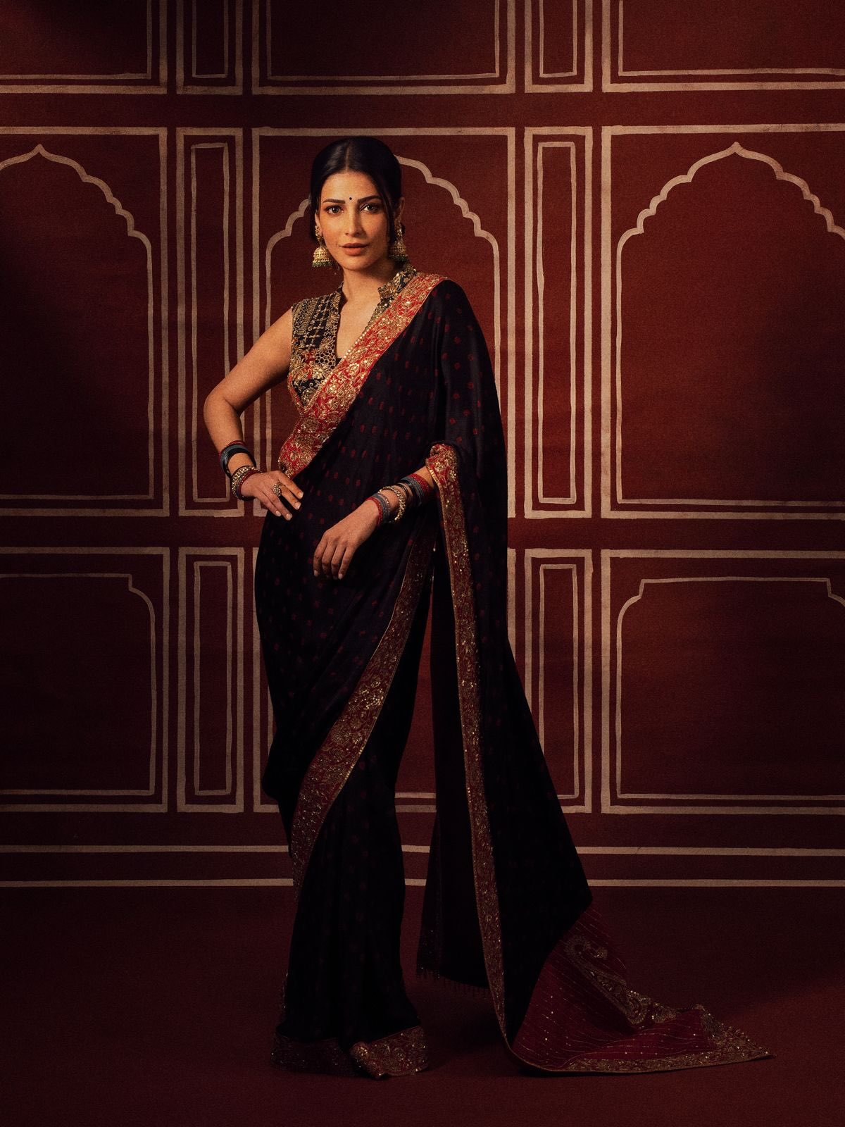 Black and Crimson: Shruti Haasan's Detailed Ethnic Styling