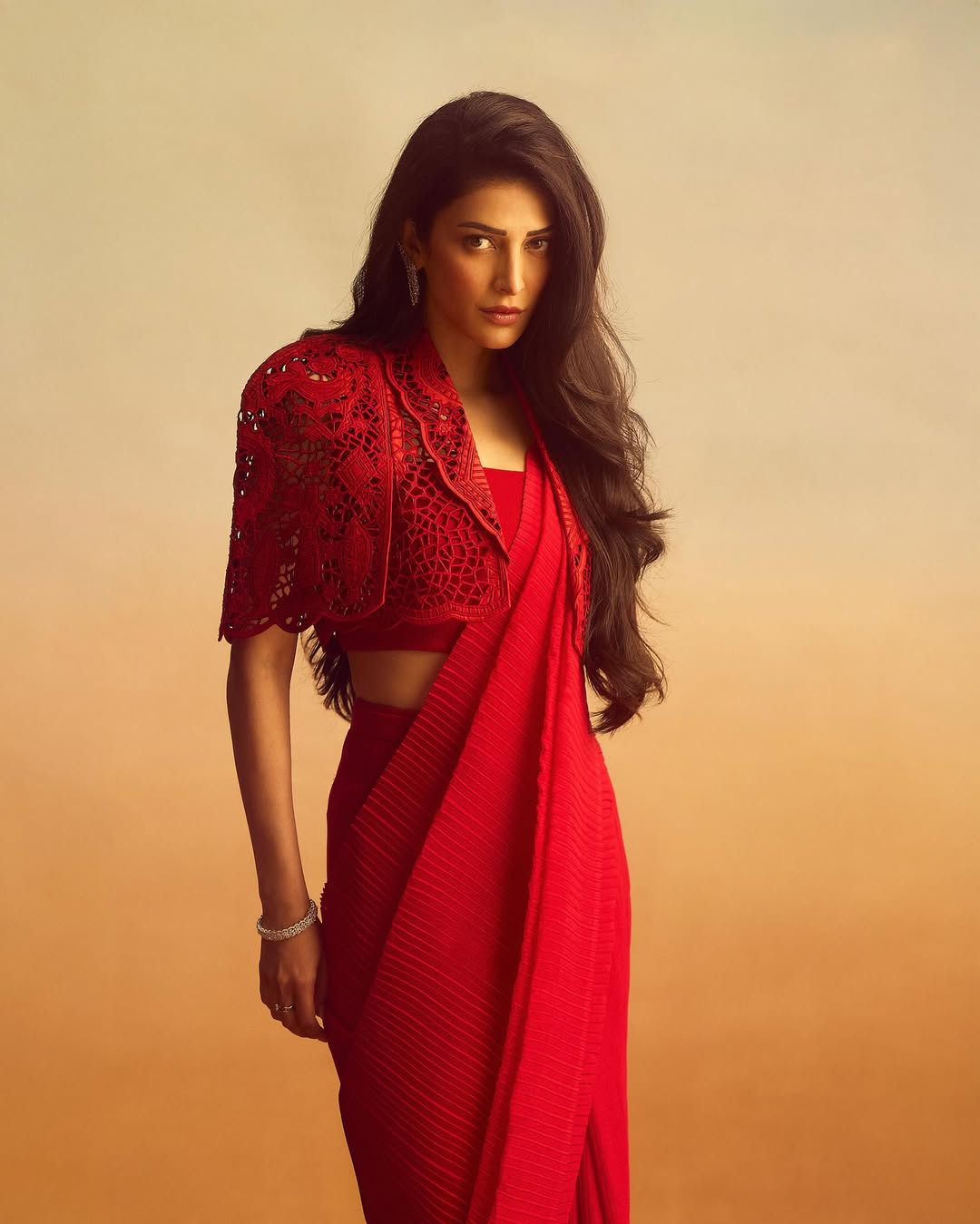 Shruti Haasan's Red Radiance: A Photo Gallery