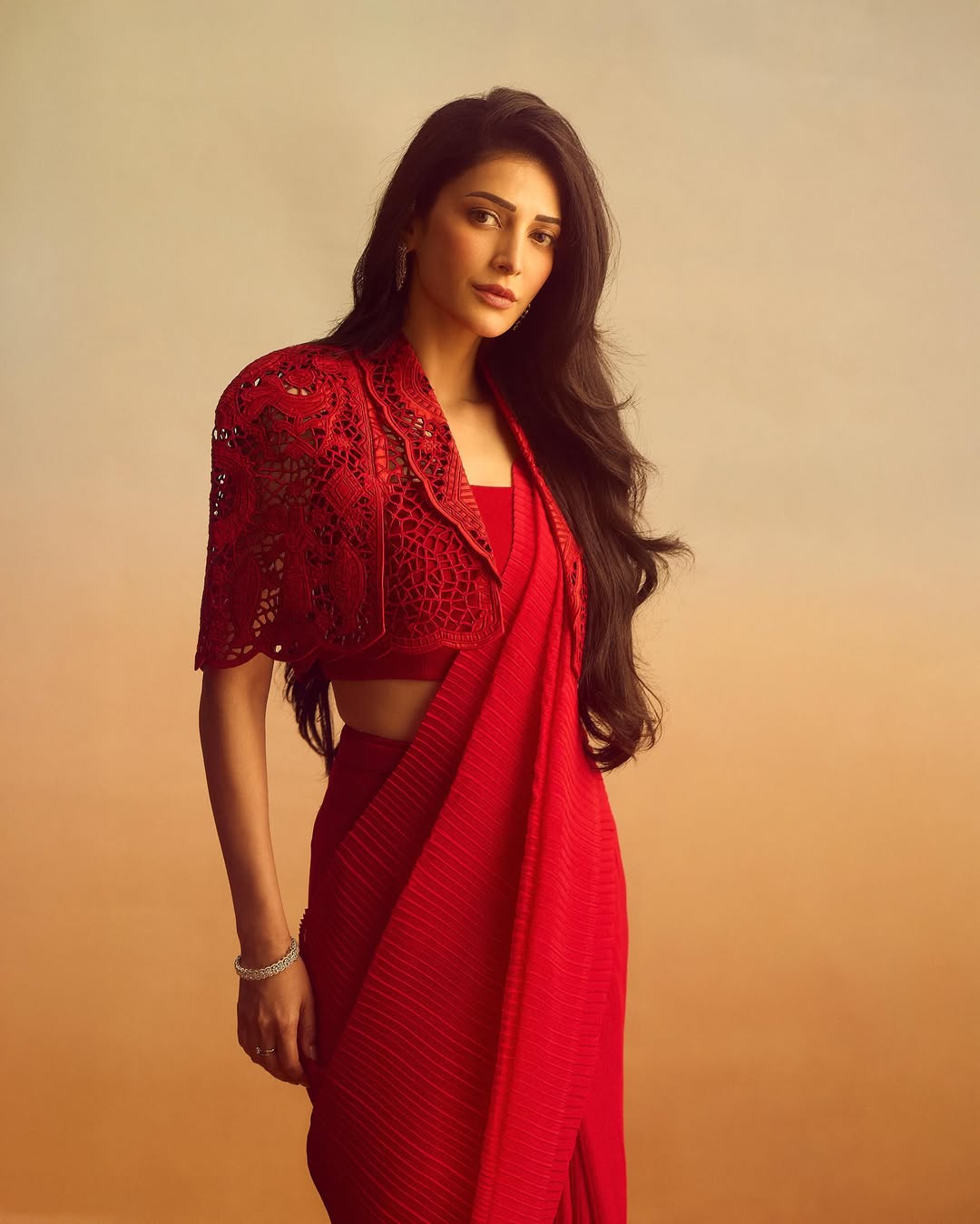 Shruti Haasan's Red Radiance: A Photo Gallery