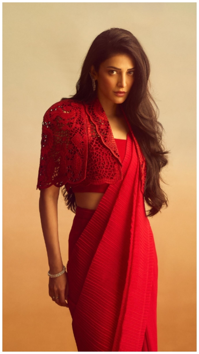 Shruti Haasan's Stunning Red Ensemble Gallery