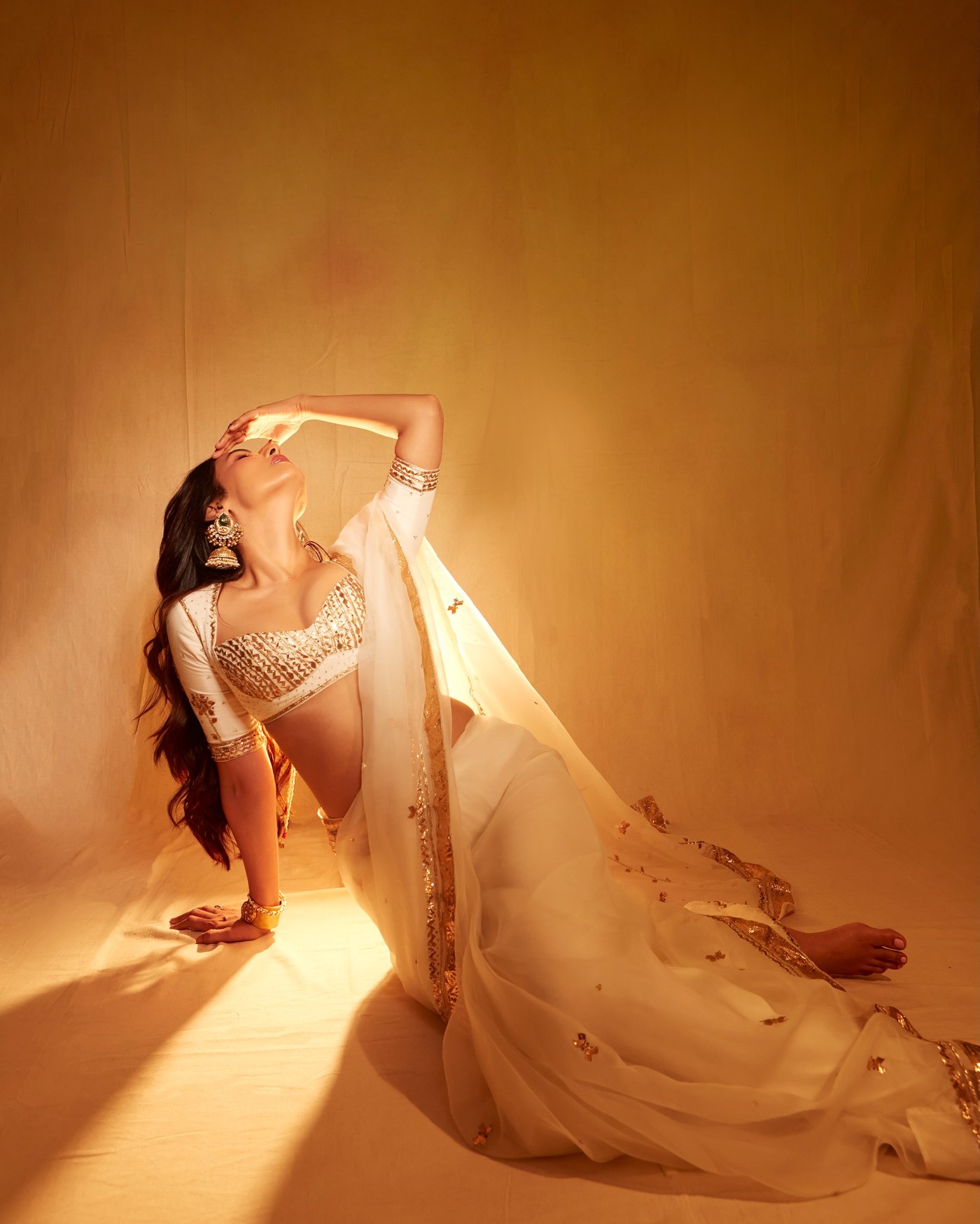 Sonal Chauhan Radiates Grace in Cream and Gold Indian Couture