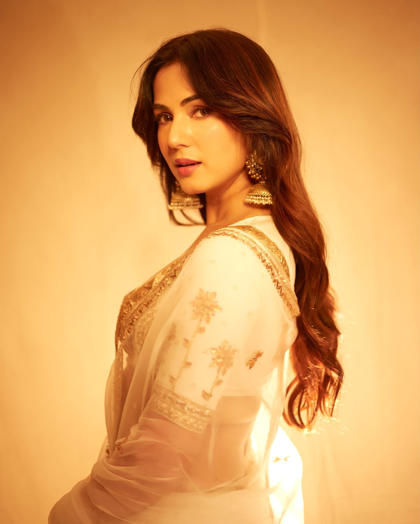 Sonal Chauhan Radiates Grace in Cream and Gold Indian Couture