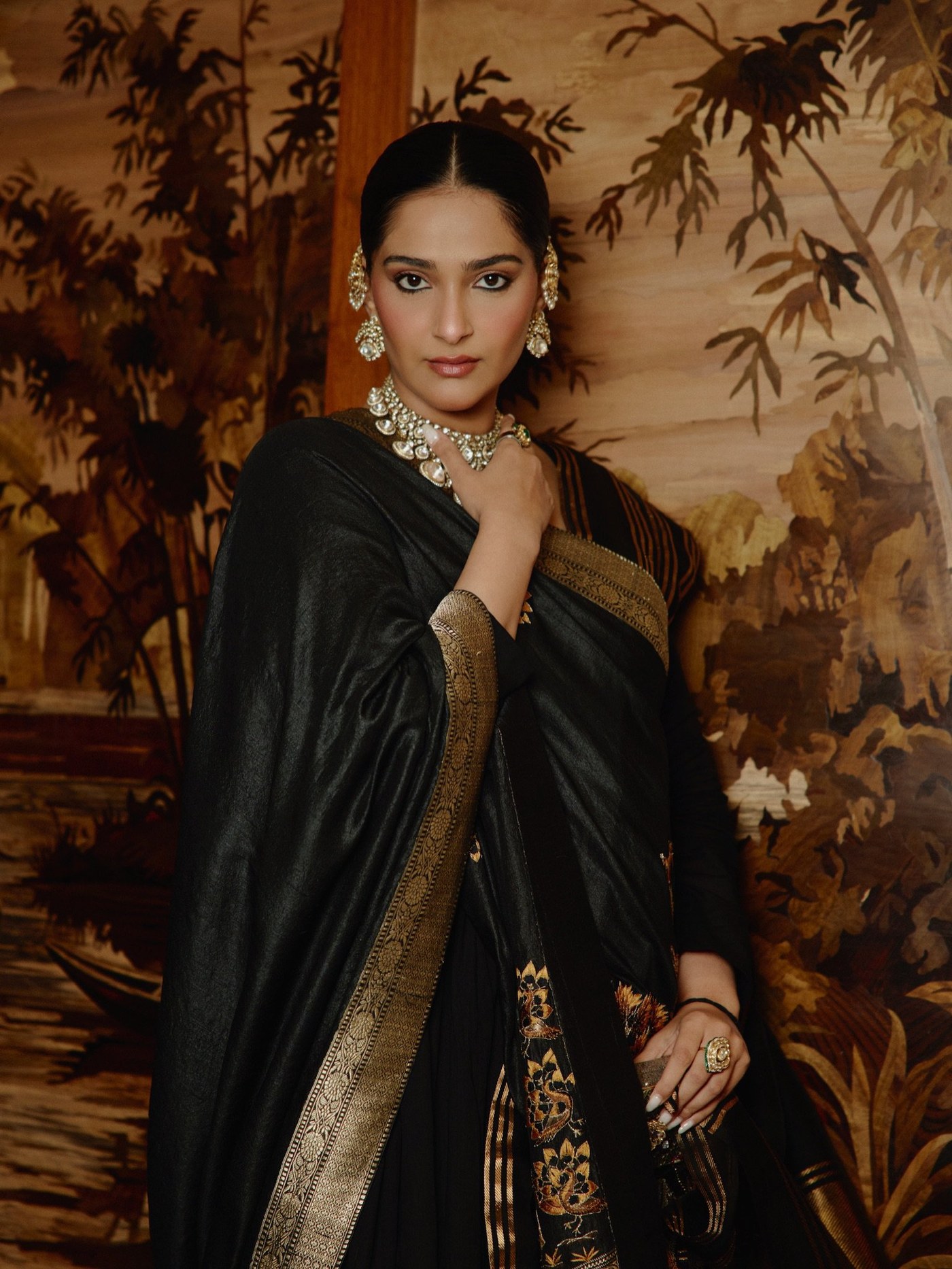 Sonam Kapoor is seen wearing a hand-embroidered ensemble showcasing rich Indian textile heritage.