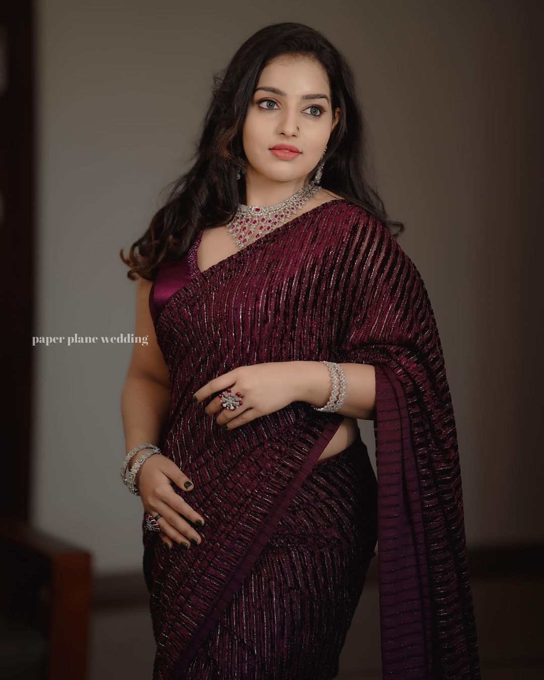 Stunning Malavika Menon Violet Saree Photos | Ethnic Elegance
