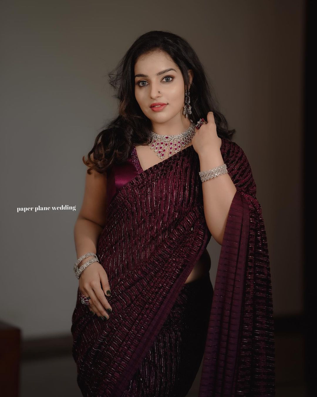 Stunning Malavika Menon Violet Saree Photos | Ethnic Elegance