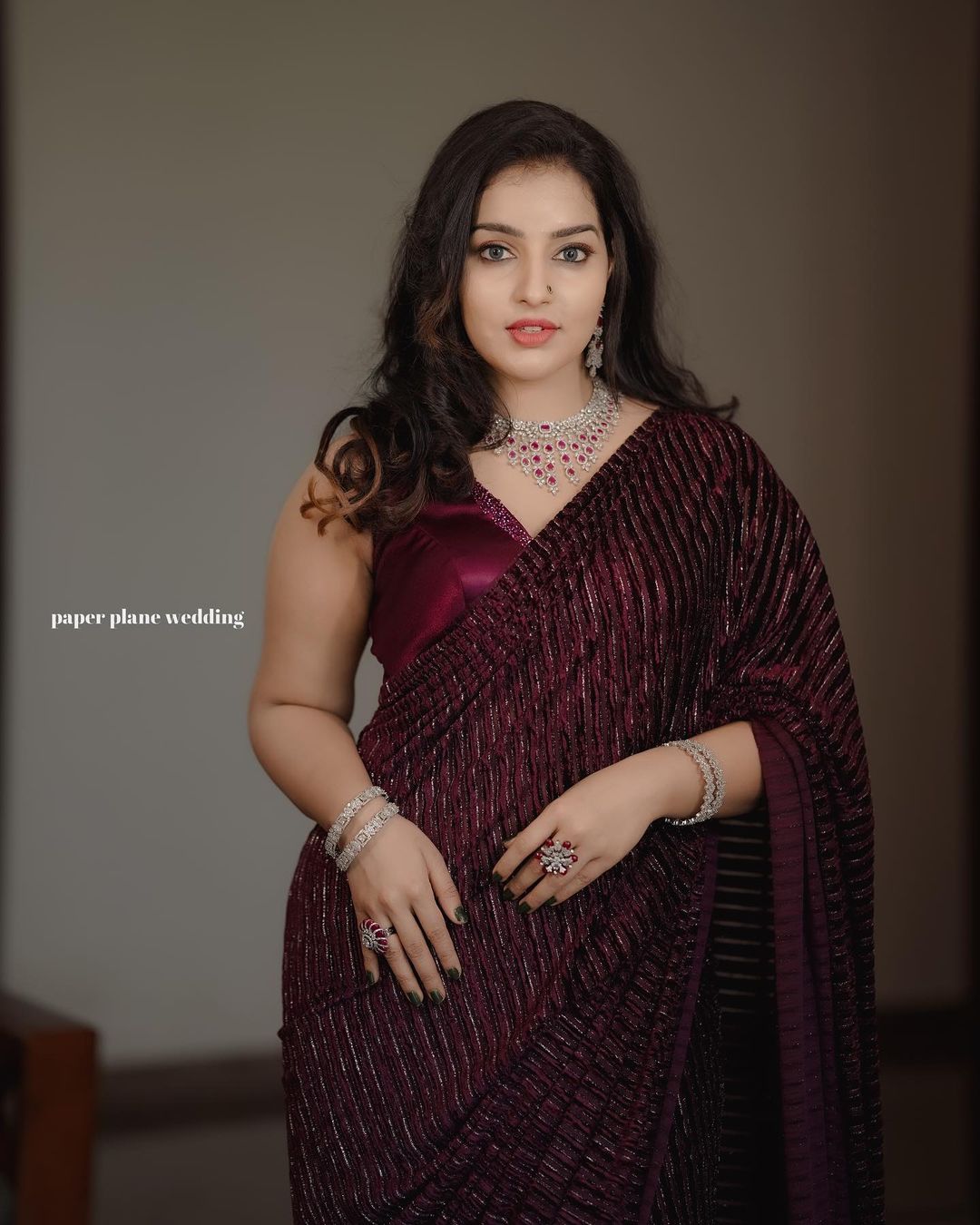 Stunning Malavika Menon Violet Saree Photos | Ethnic Elegance