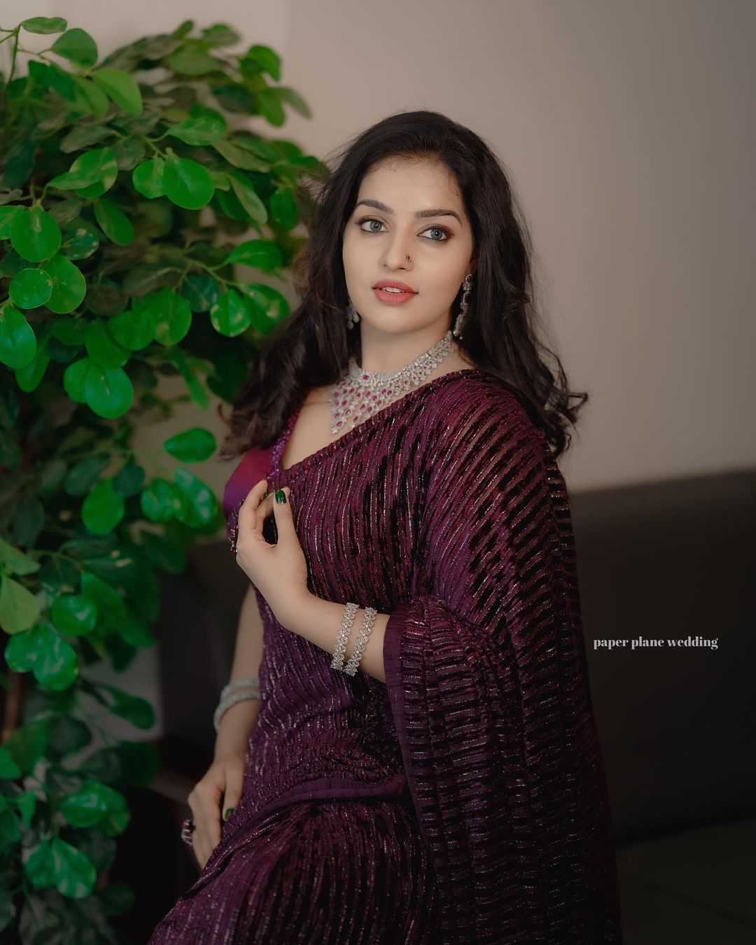 Stunning Malavika Menon Violet Saree Photos | Ethnic Elegance