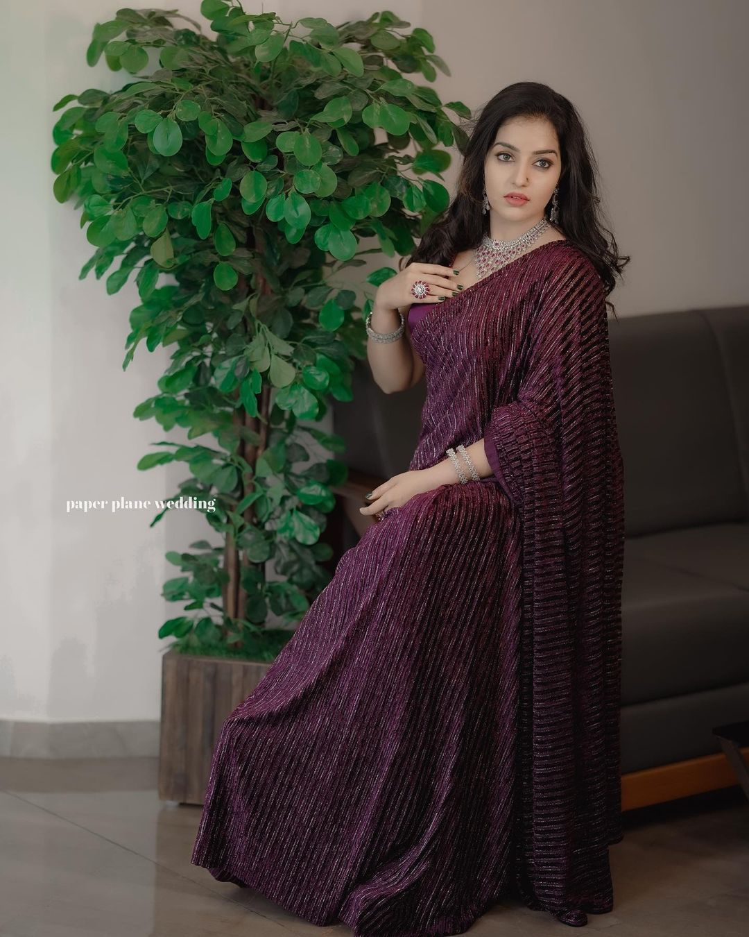 Stunning Malavika Menon Violet Saree Photos | Ethnic Elegance