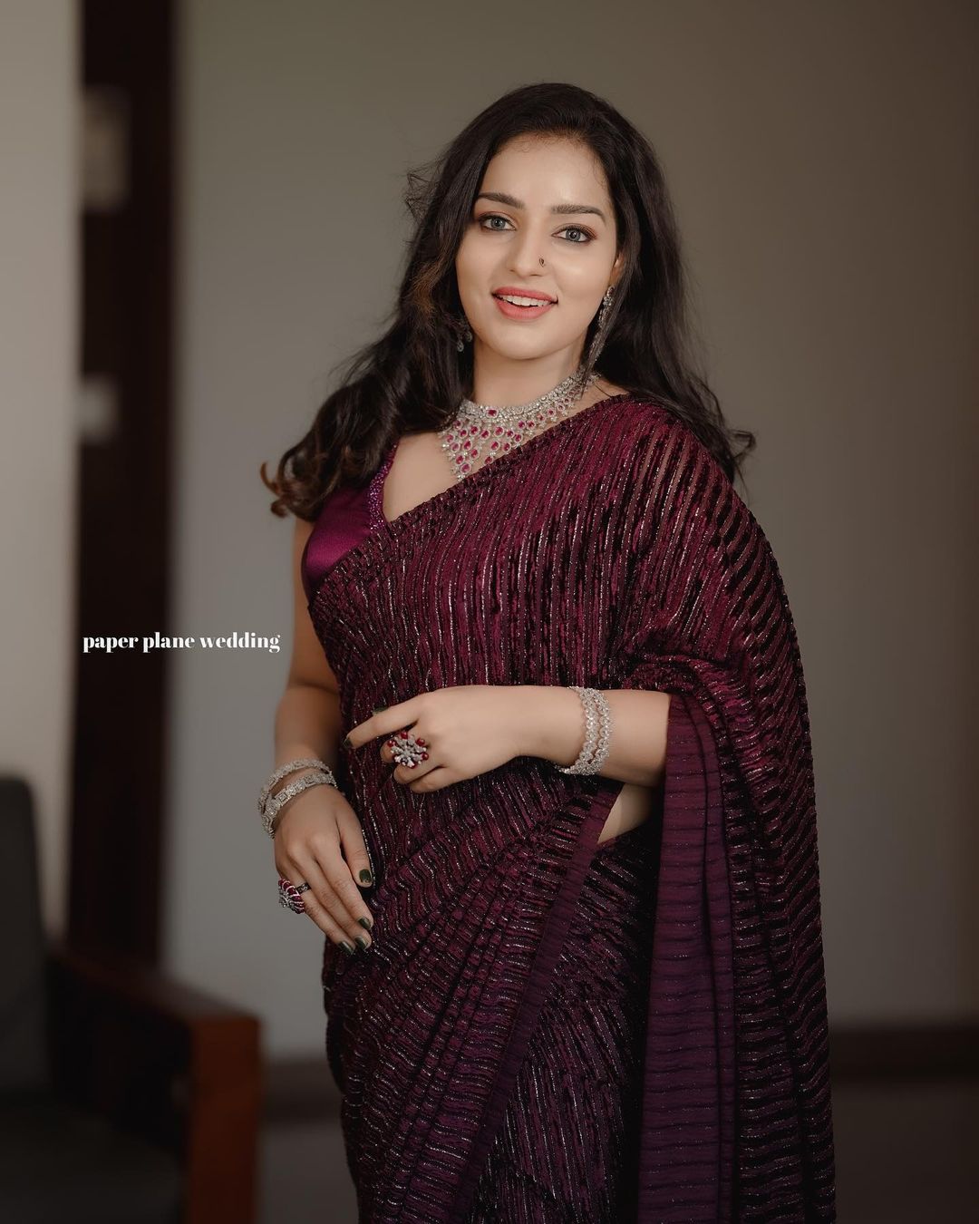 Stunning Malavika Menon Violet Saree Photos | Ethnic Elegance