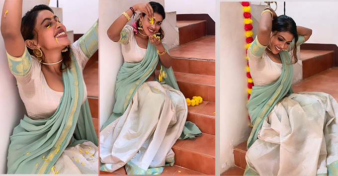 Stunning Srinikha Onam Saree Photos Festive Elegance